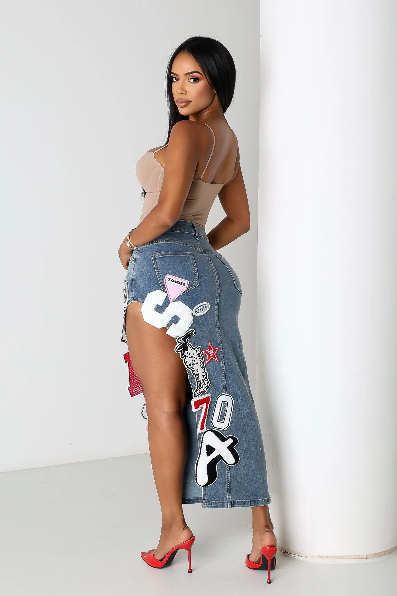 Pitch Perfect Patch Denim Skirt