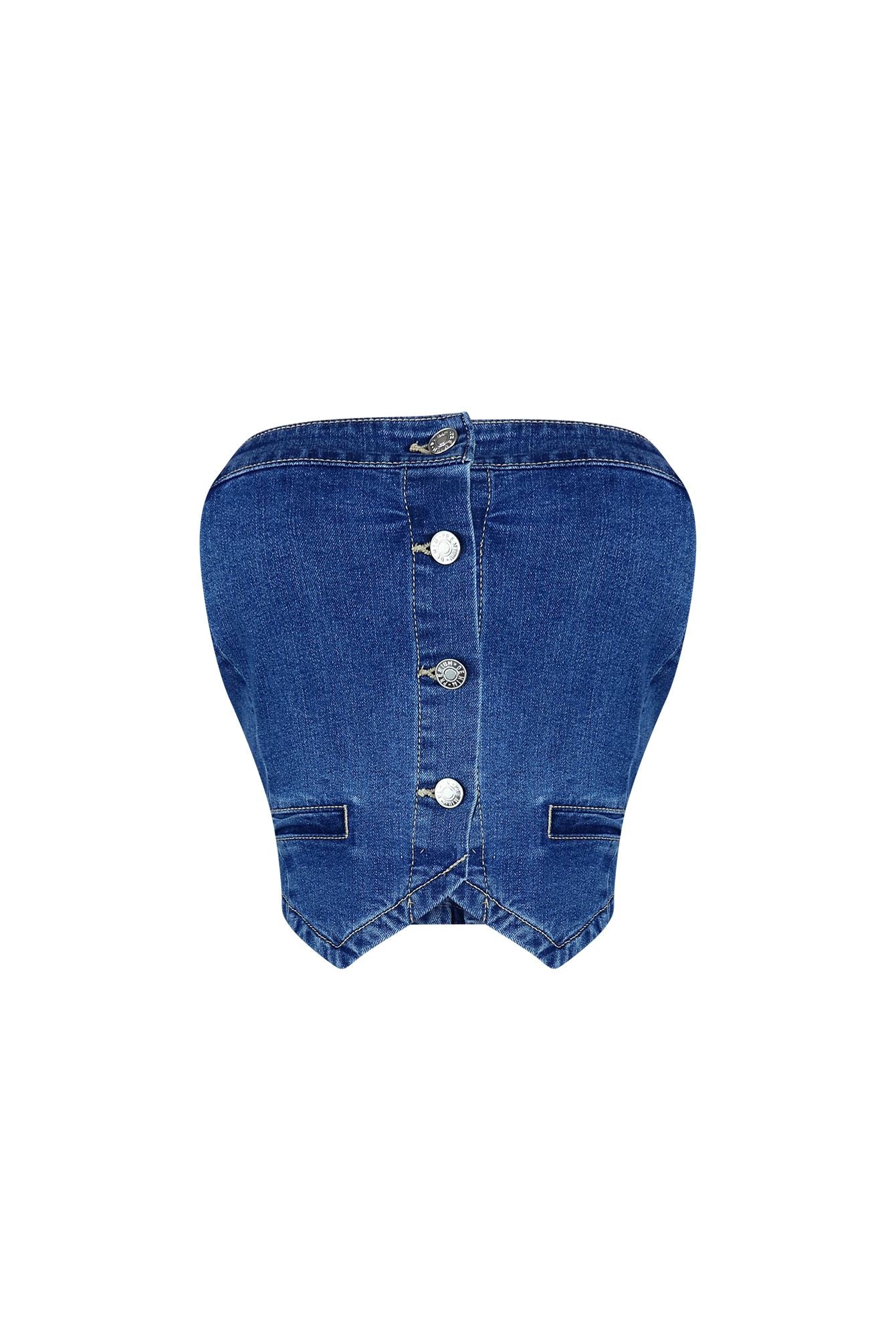 Falling Deep Button Down Denim Tube Top
