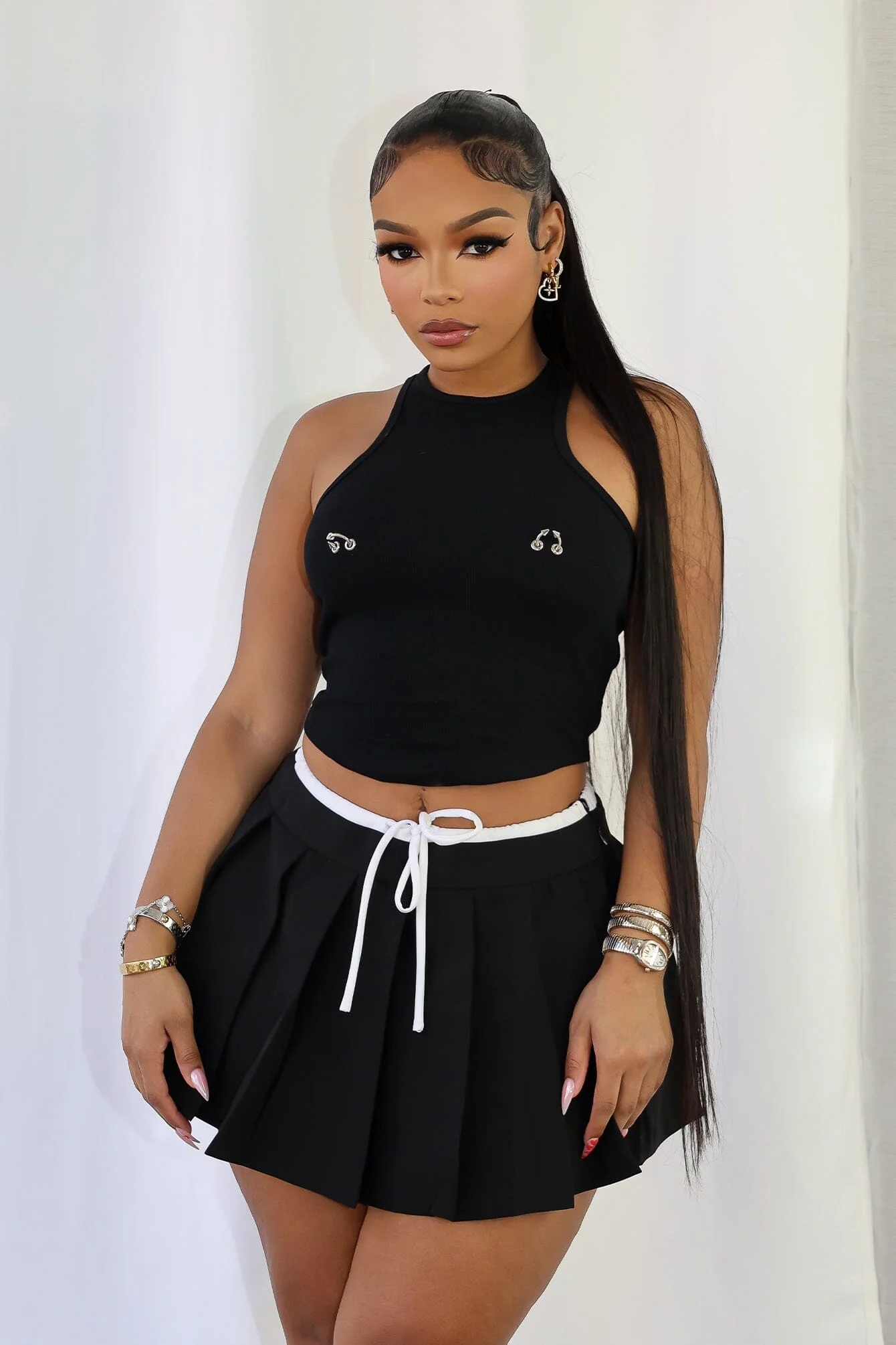 Stunning Piercing Detail Ribbed Top