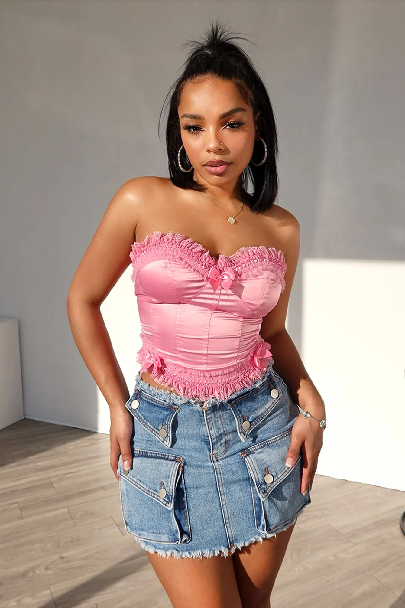 Rococo Lace Trim Satin Corset