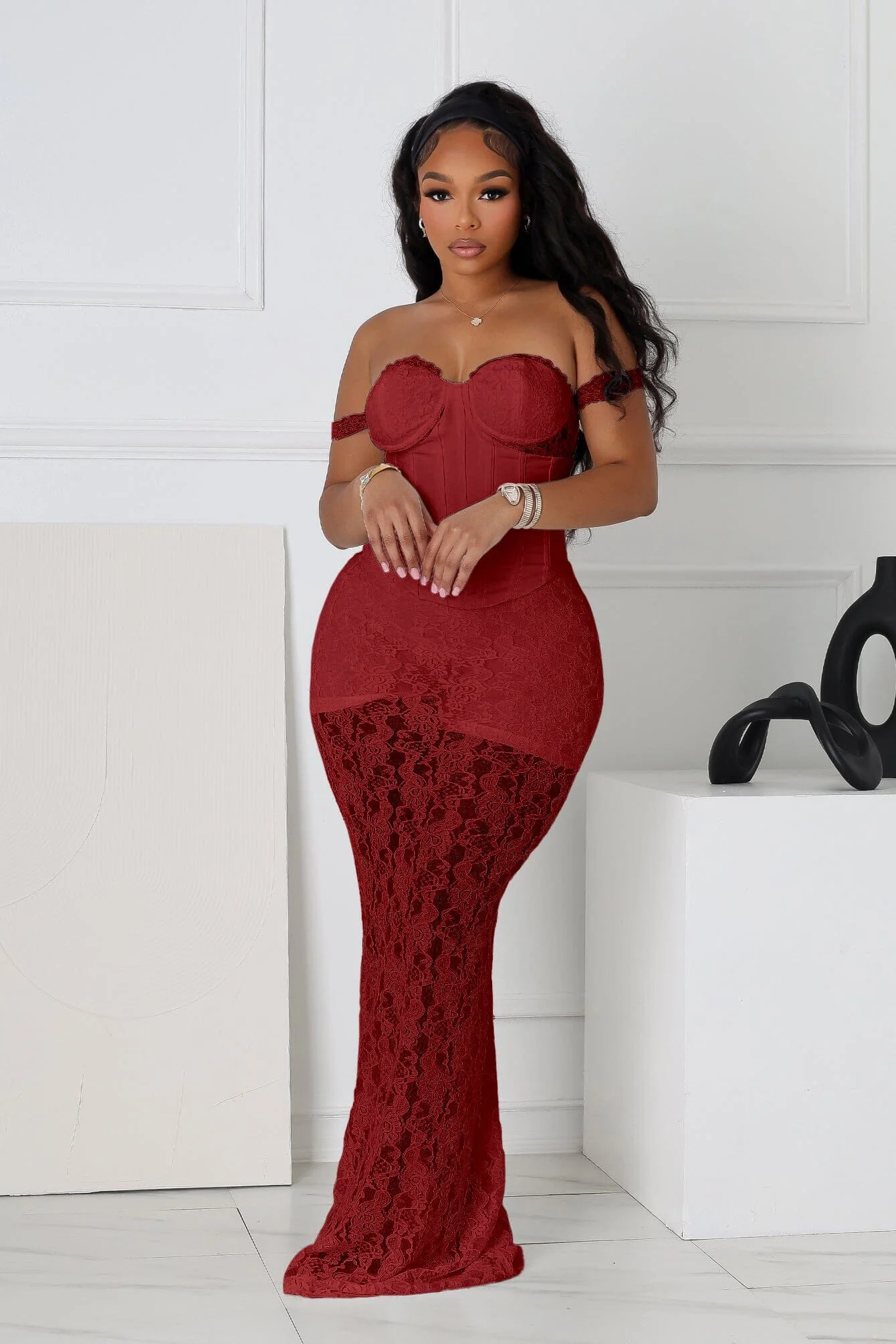 Maila Lace Corset Maxi Dress With Underwear