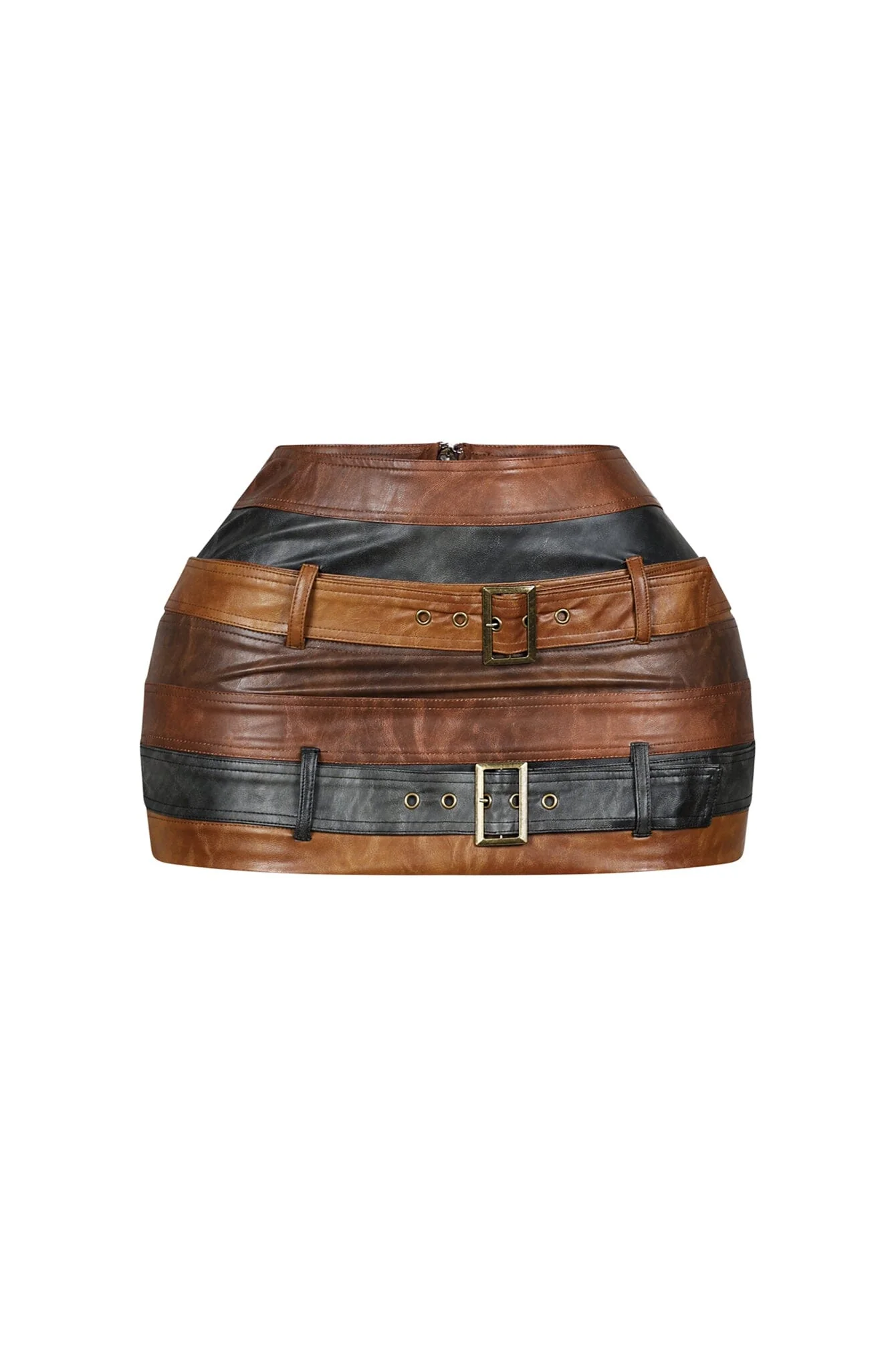 Savanna PU Color Block Mini Skirt