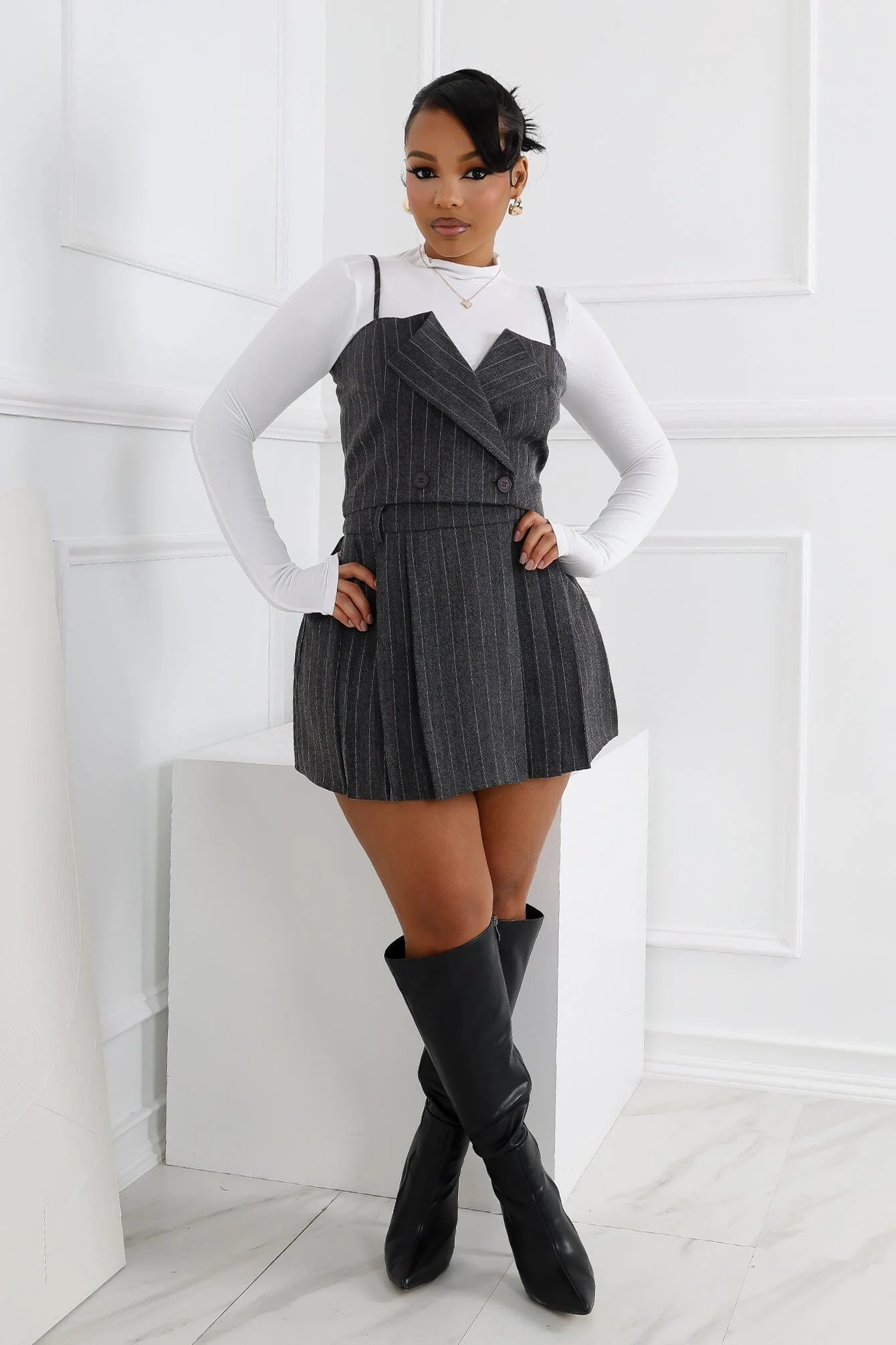 Kamali Pin Stripe Woven Tailored Mini Skirt