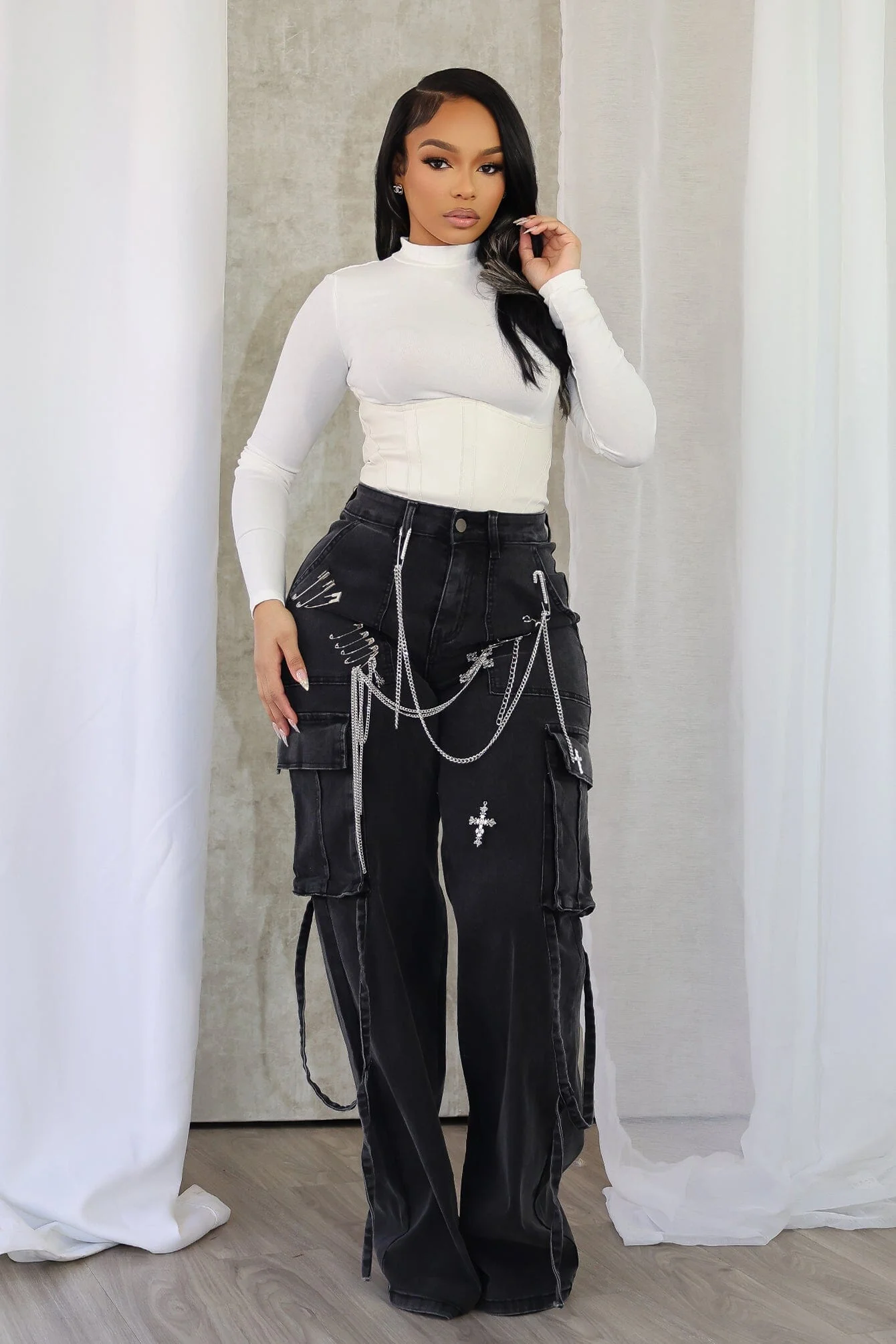 Kylan Metal Trim Baggy Jeans