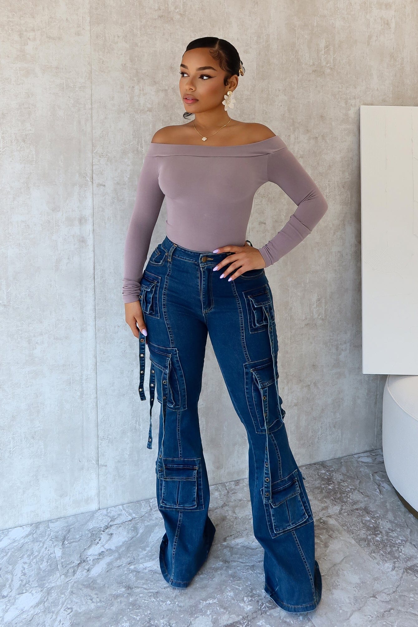 Hadley Flare Pockets Detail Denim Jeans