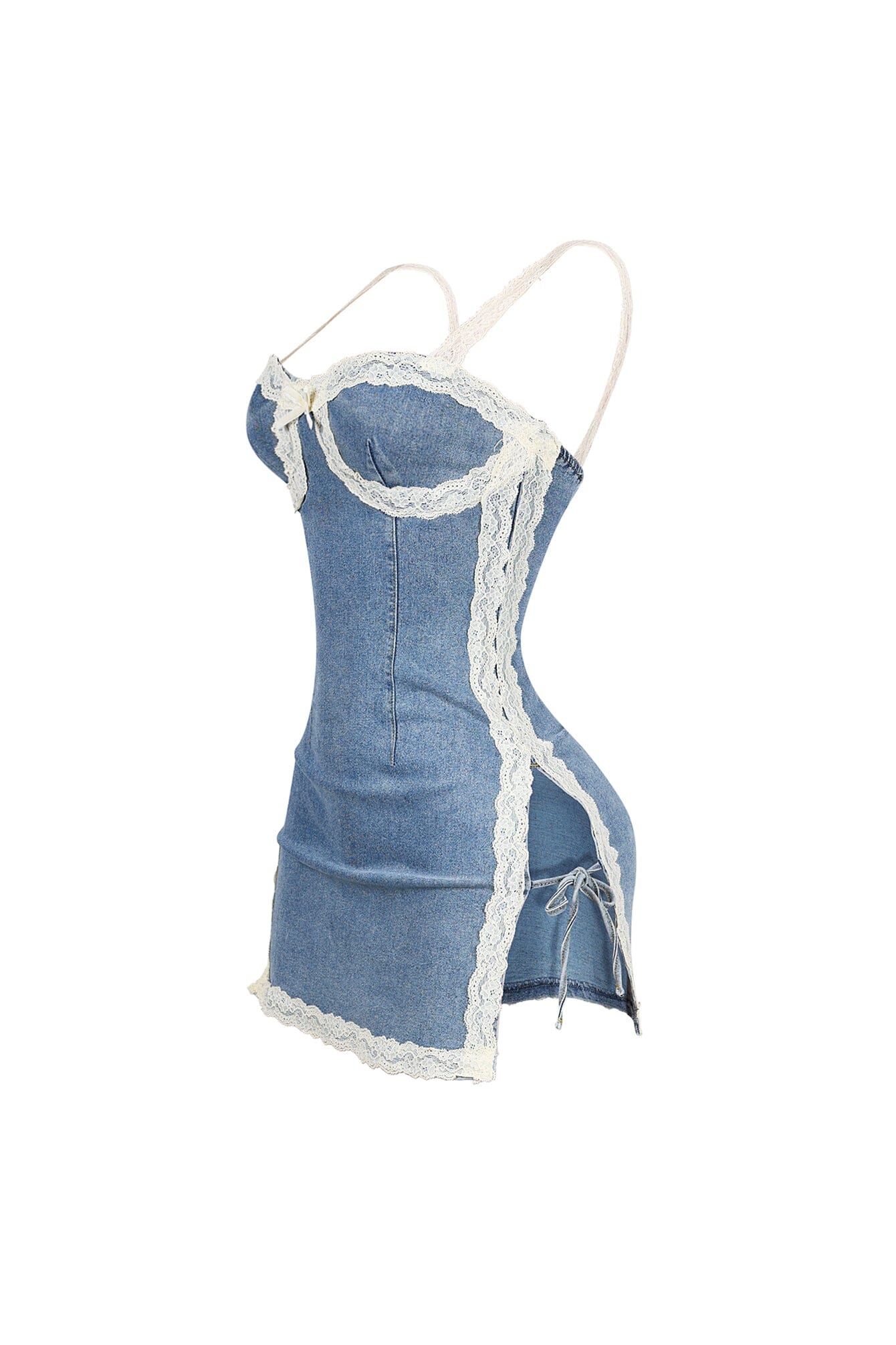 1636-Jezebel-Denim-Mini-Dress-With-Lace-Trim-4.jpg Jezebel Denim Mini Dress With Lace Trim