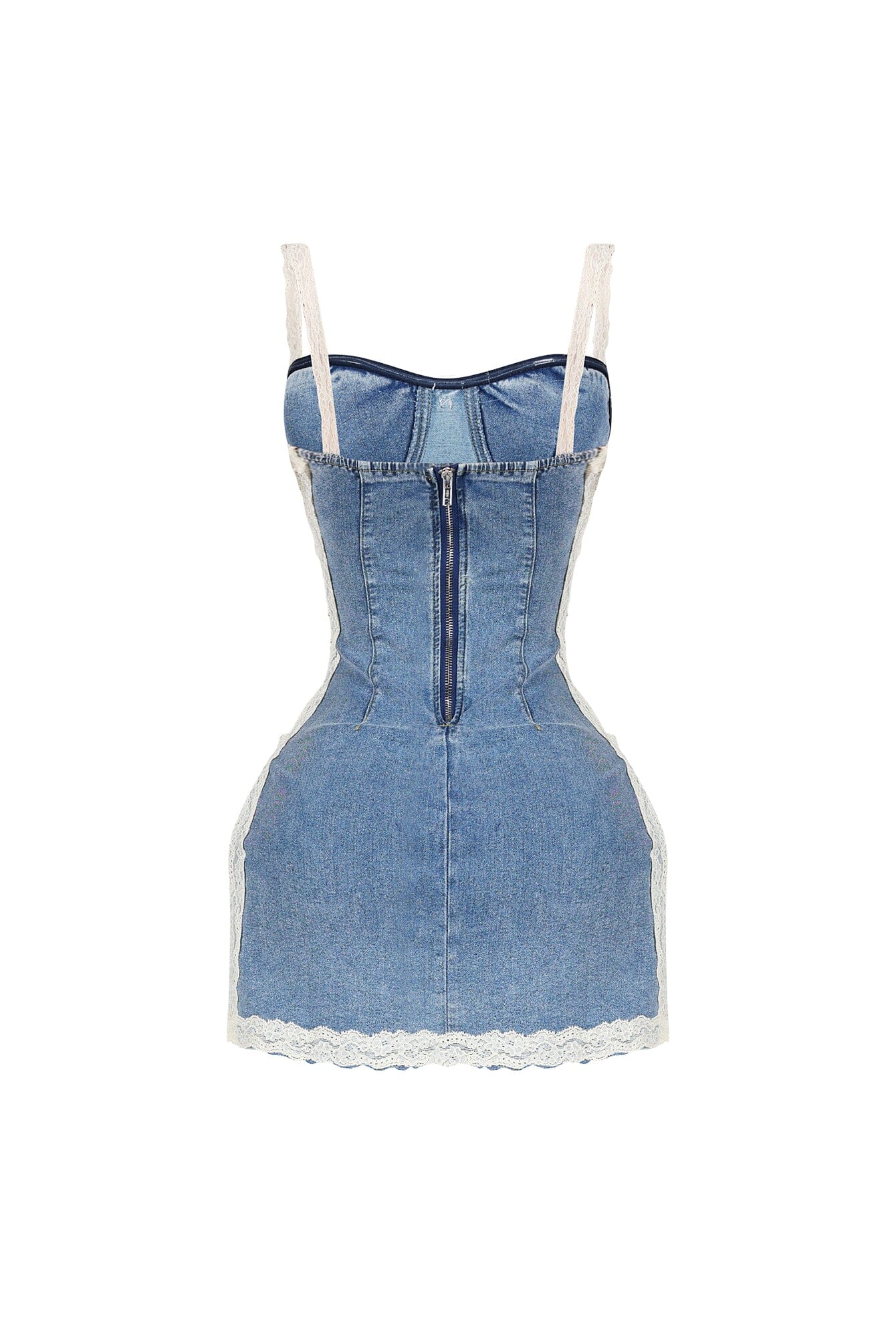 1636-Jezebel-Denim-Mini-Dress-With-Lace-Trim-5.jpg Jezebel Denim Mini Dress With Lace Trim