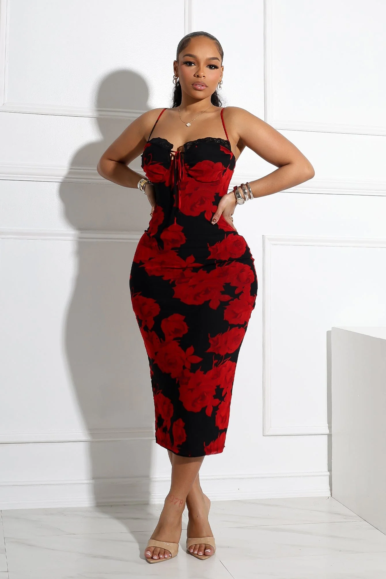 Florencia Floral Lace Bustier Midi Dress