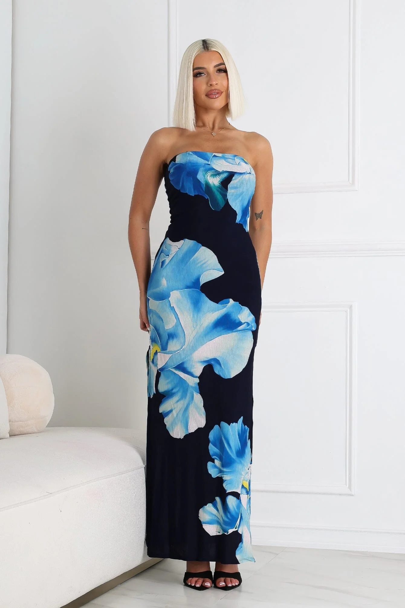 Roja Floral Printed Tube Maxi Dress