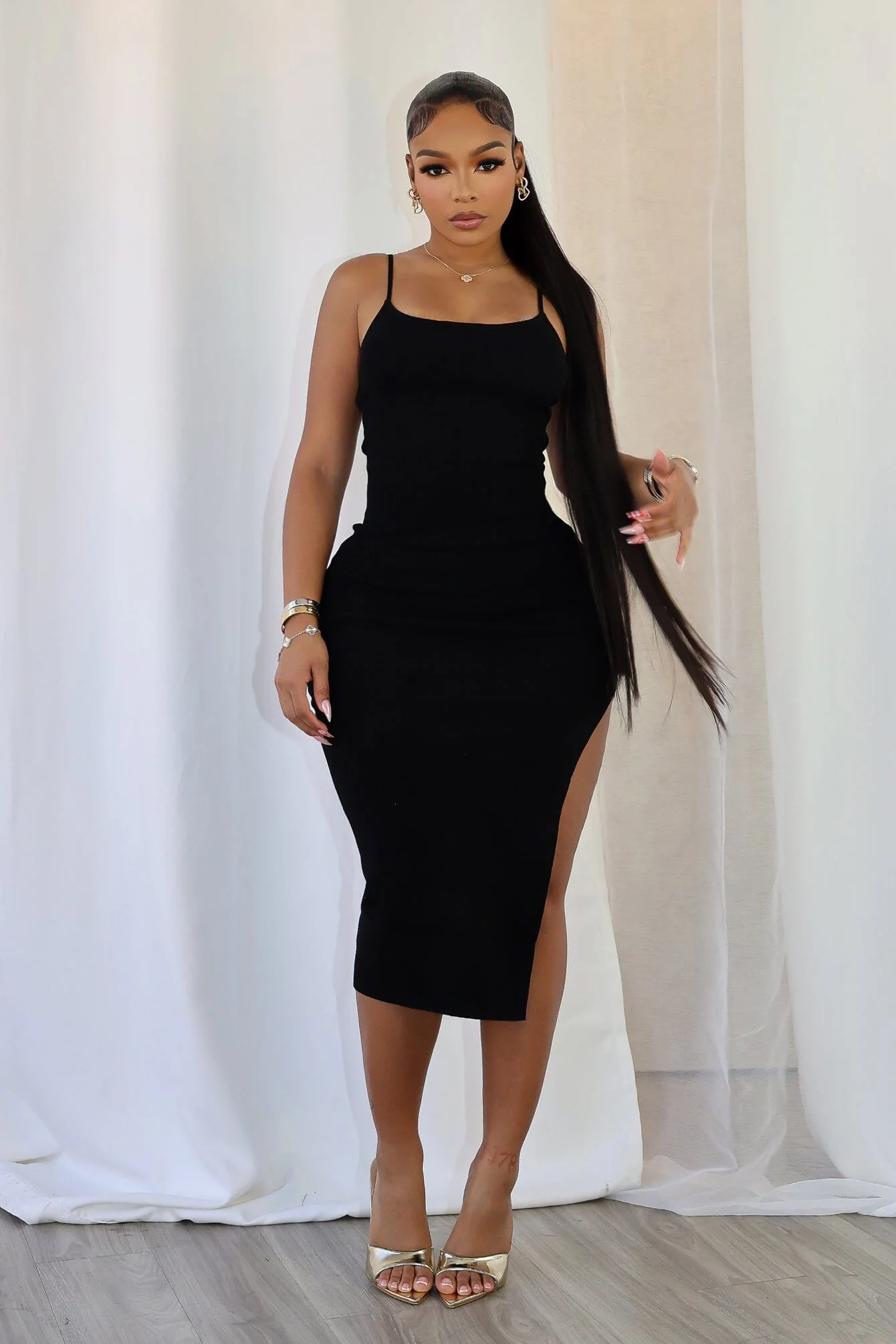 Ishaan Ribbed Knit Cami Midi Dress