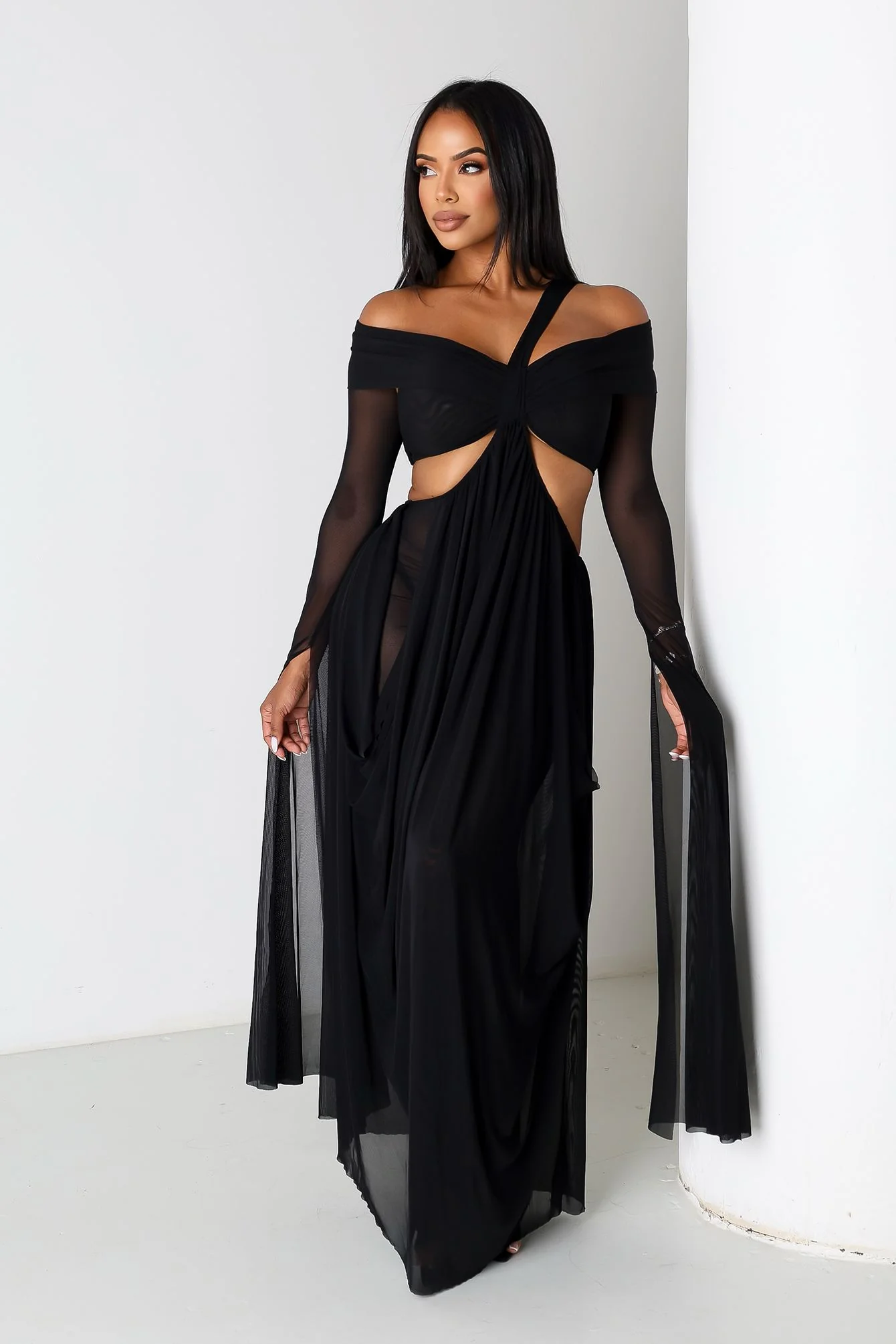Wrap Me Slow Mesh Maxi Dress