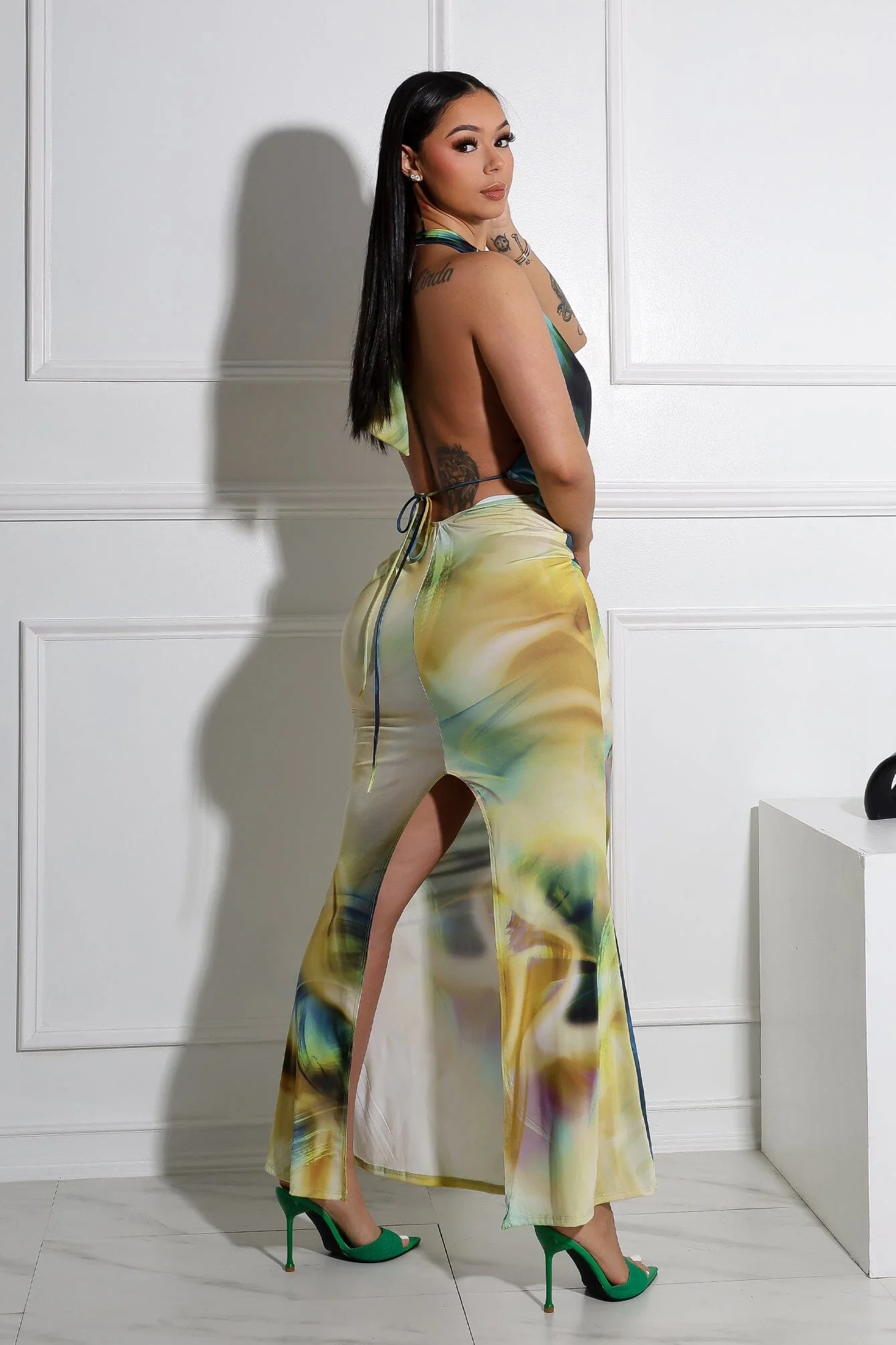 Urania Cowl Halter Neck Bodycon Maxi Dress