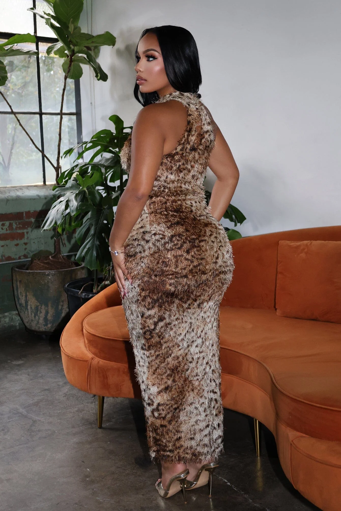 Lucille Animal Print Shaggy Maxi Dress