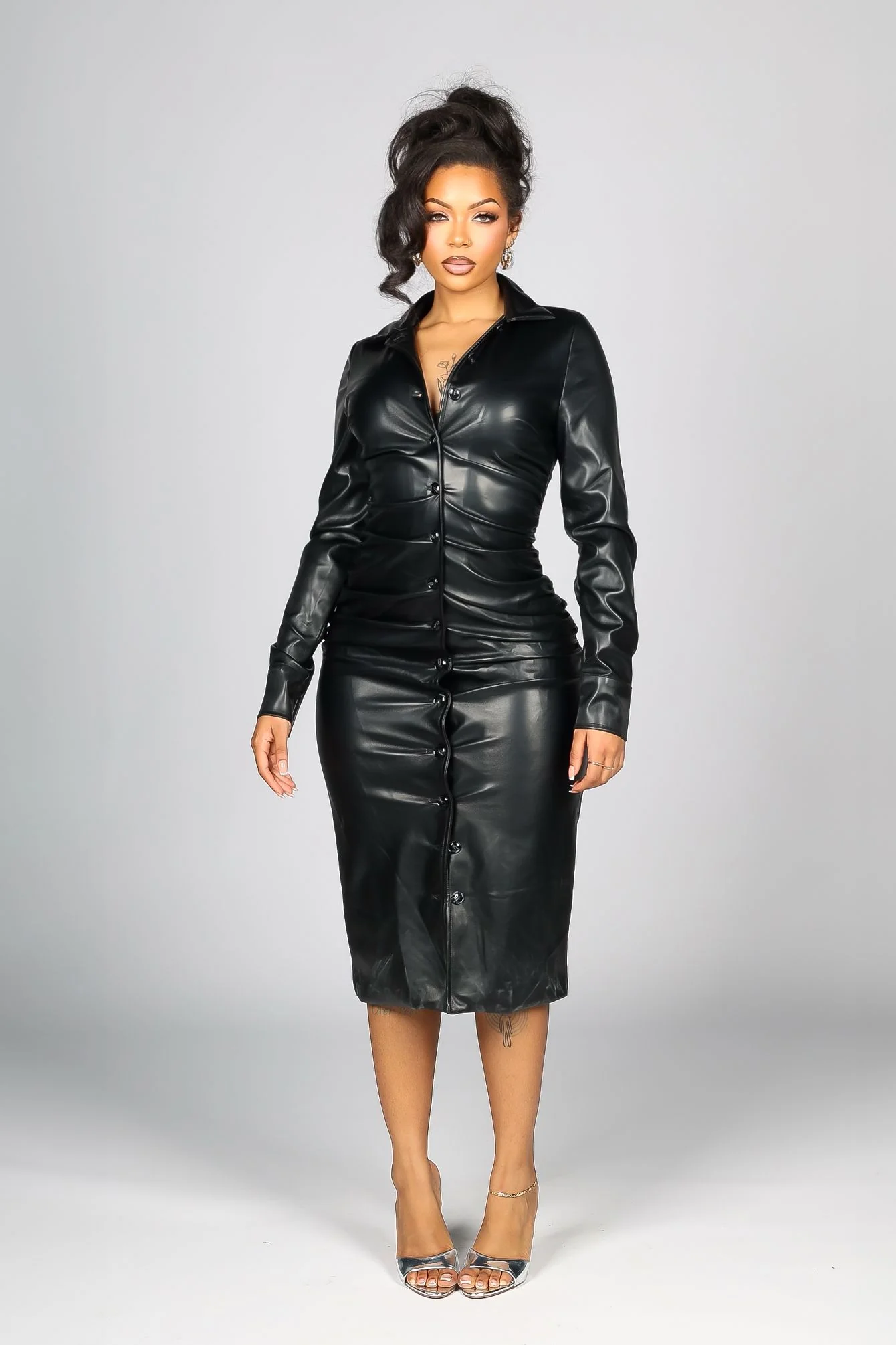 Urban Edge PU Shirt Midi Dress