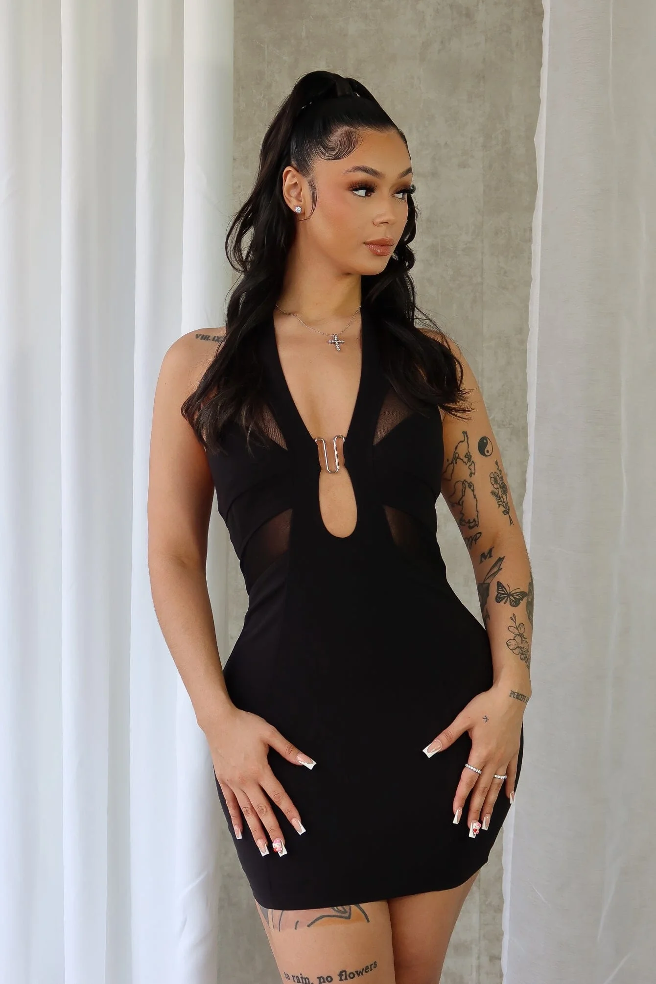 Dilara Halter Neck Metal Trim Mini Dress