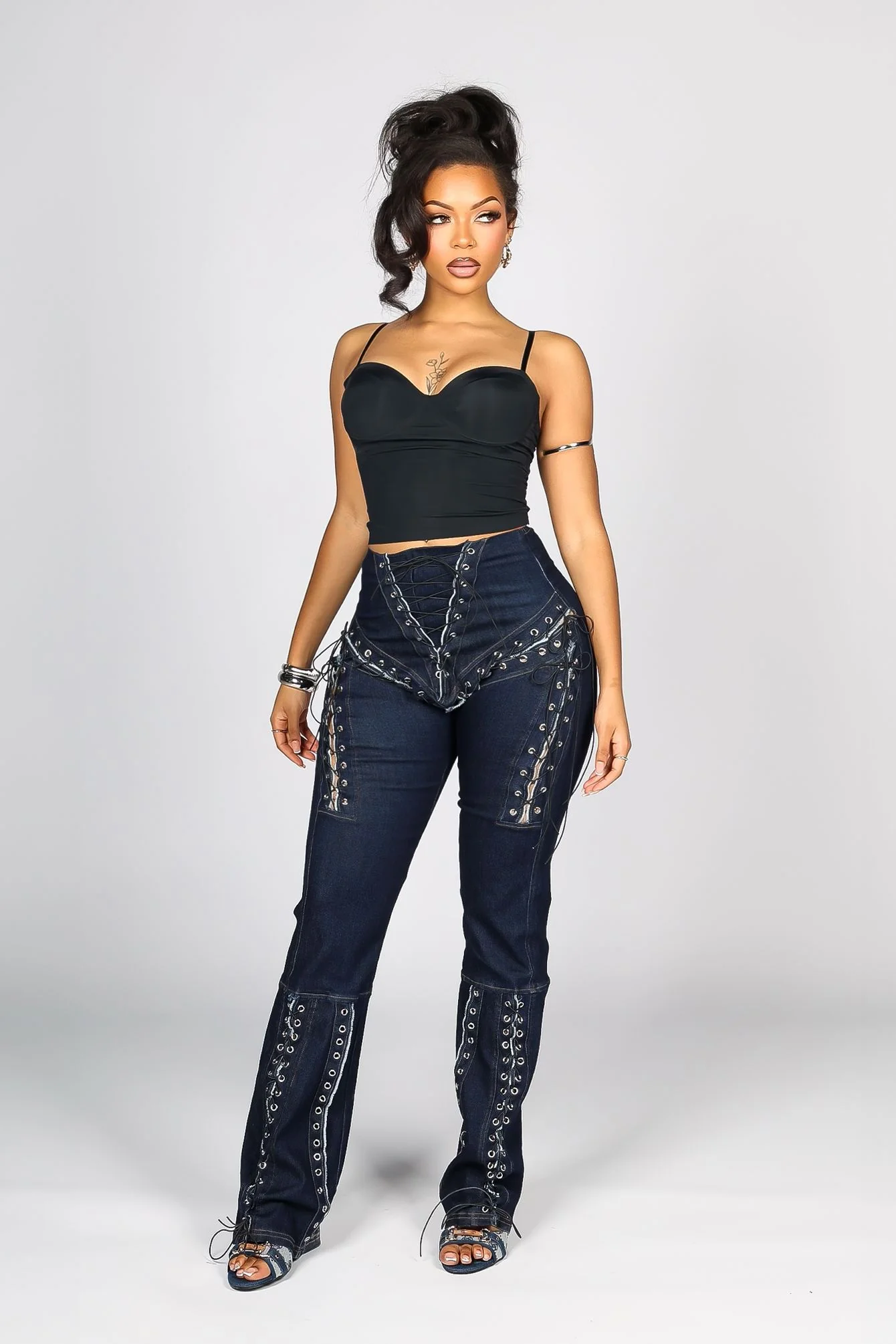Marise High Waist Lace Up Jeans