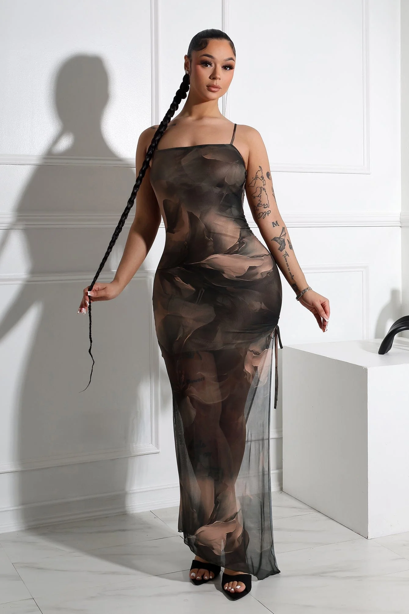 Juanita Mesh Printed Tank Maxi Dress