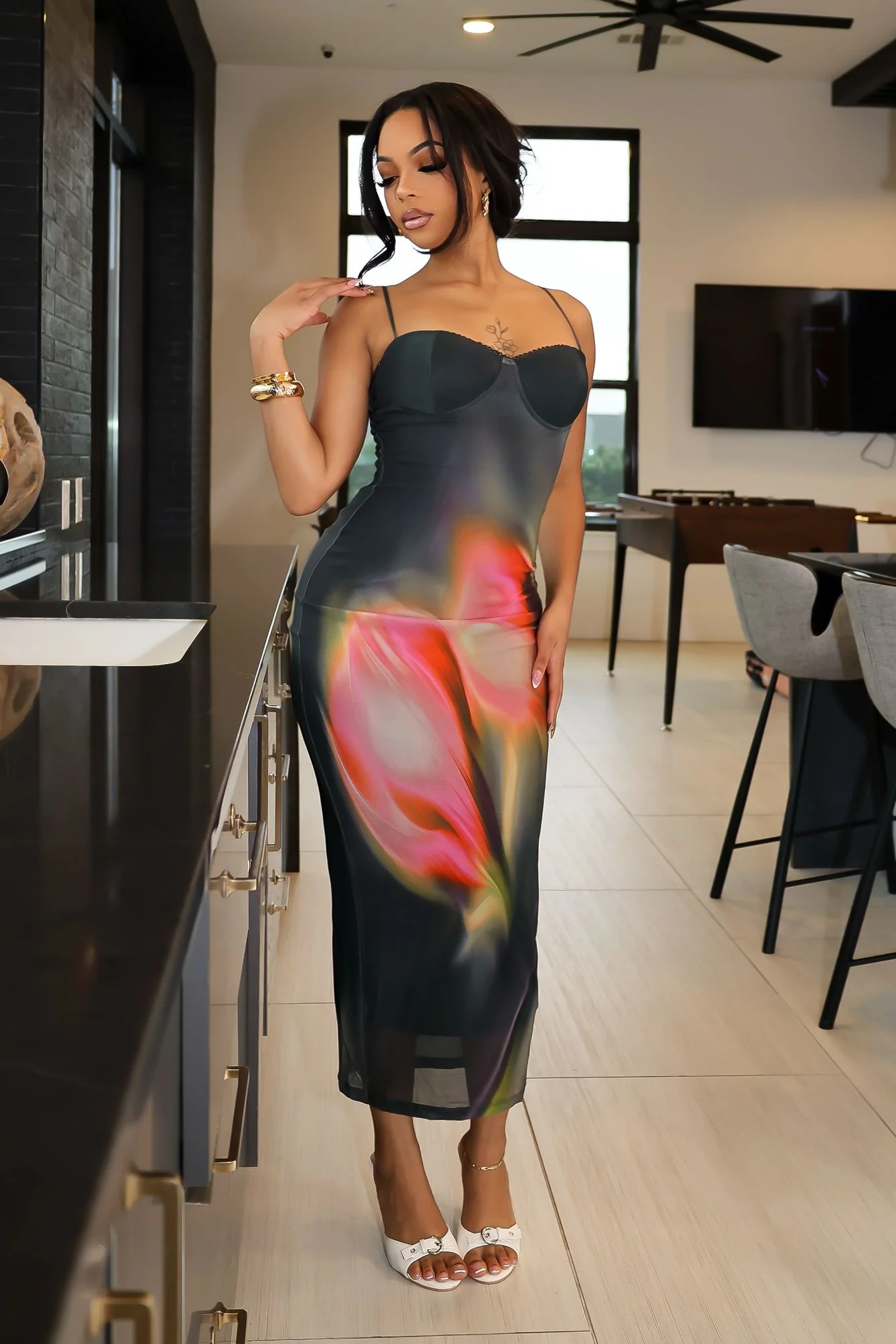 Poem Move Printed Midi Dress