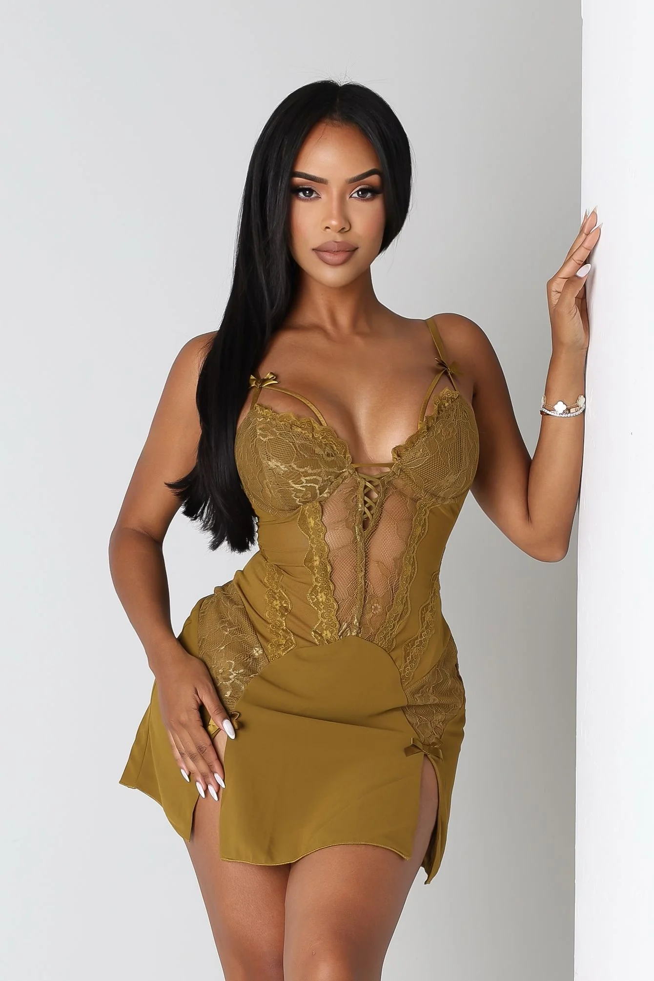 Fiorella Ribbon Mesh Mini Dress