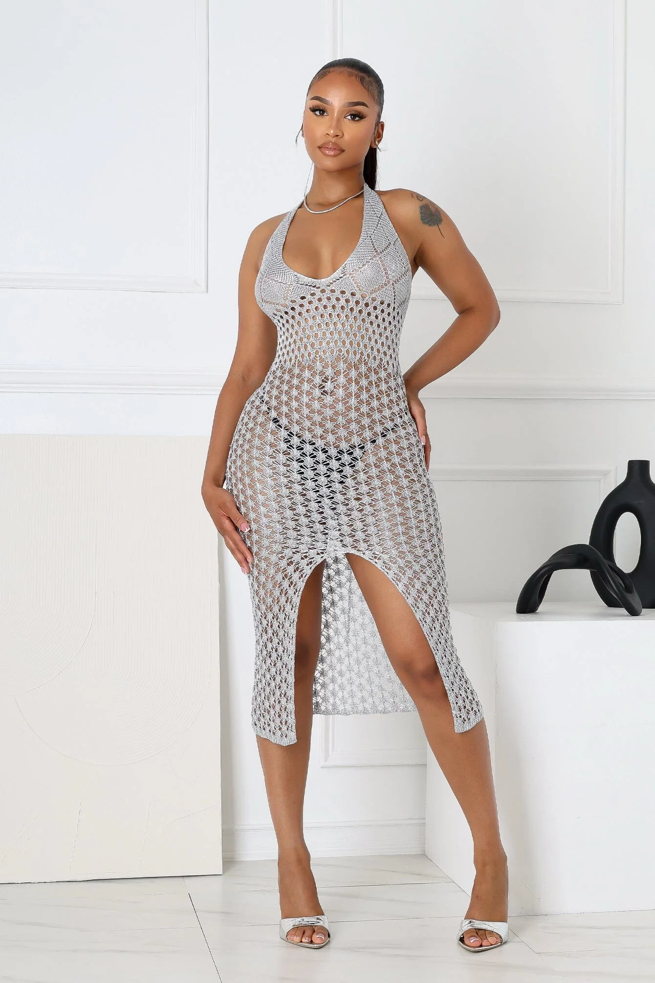 Shinari Metallic Halter Dress