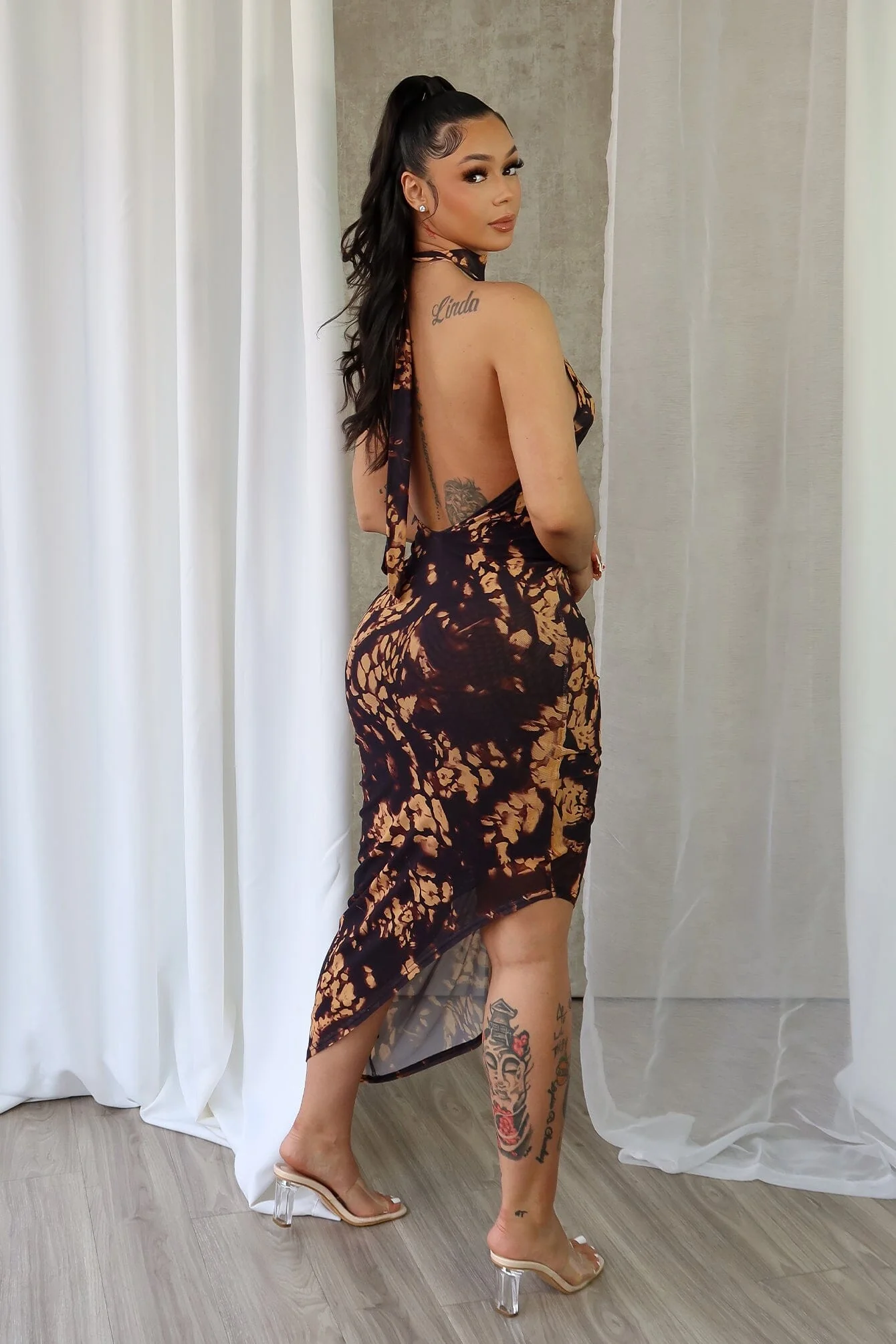 Lorelei Mesh Tie Dye Halter Asymmetrical Dress