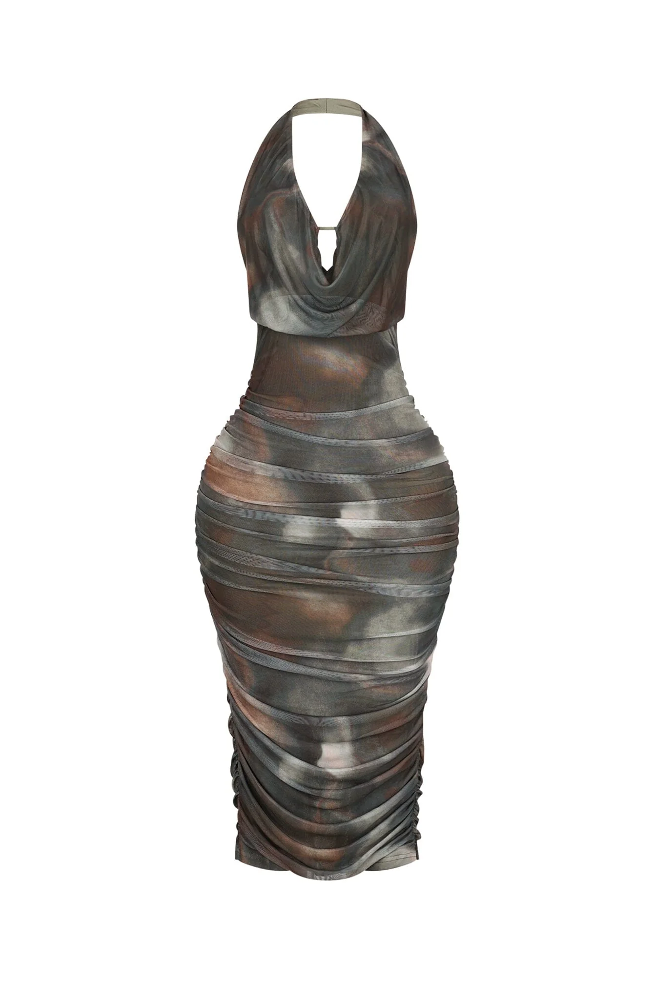 3725-Olivine-Mesh-Print-Ruched-Dress-3.webp Olivine Mesh Print Ruched Dress