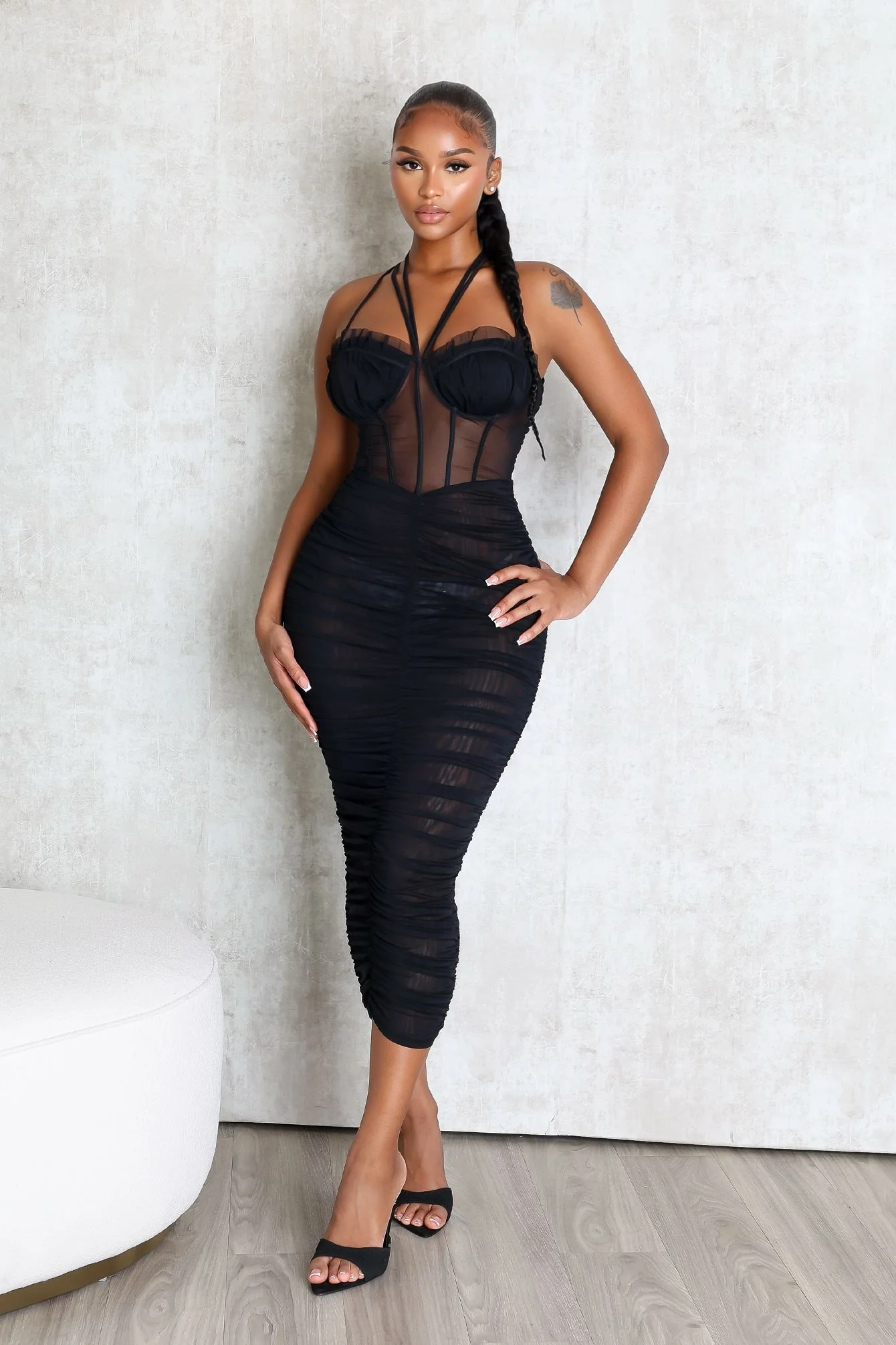 Obsession Mesh Ruched Dress
