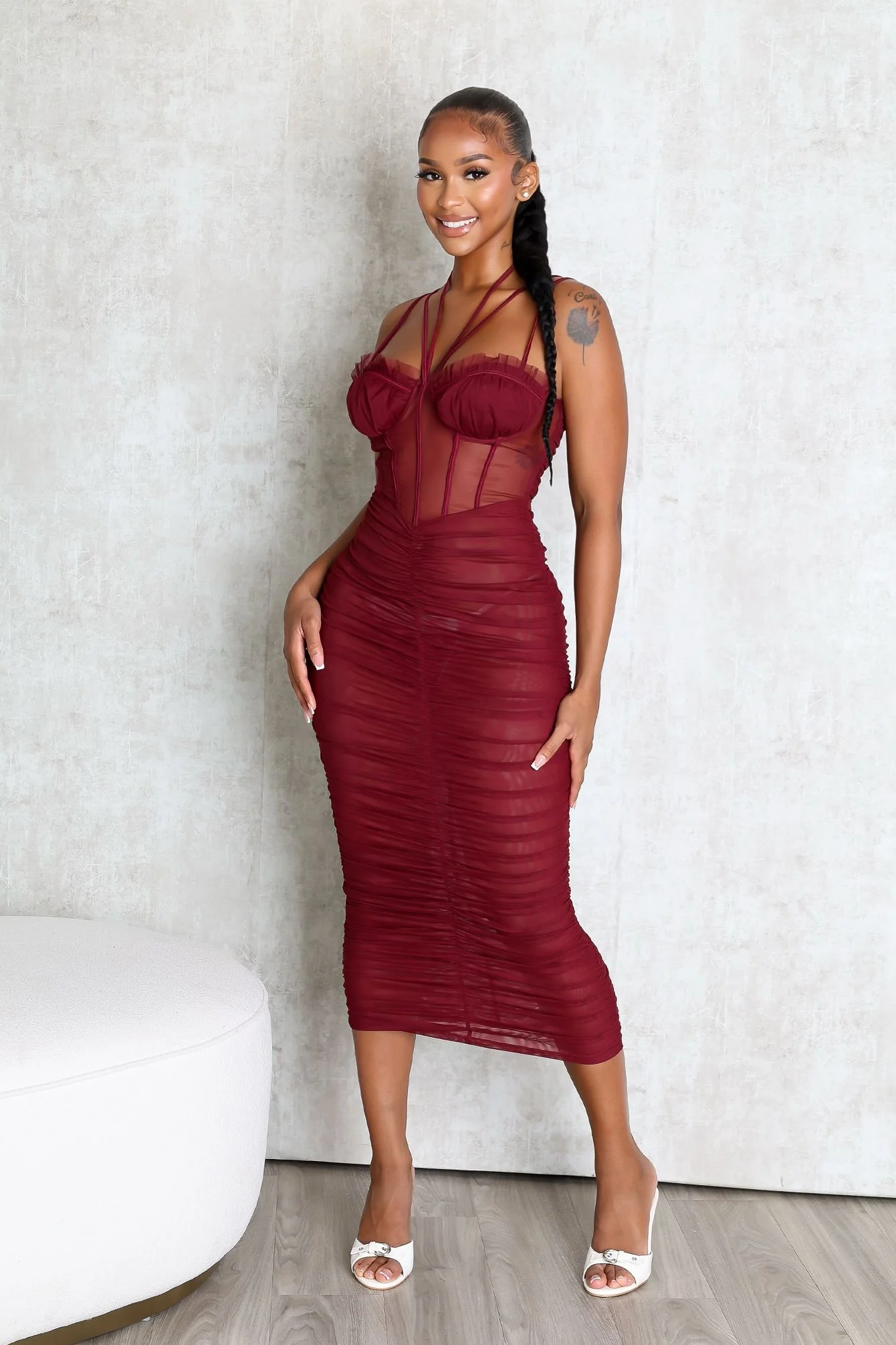 Obsession Mesh Ruched Dress