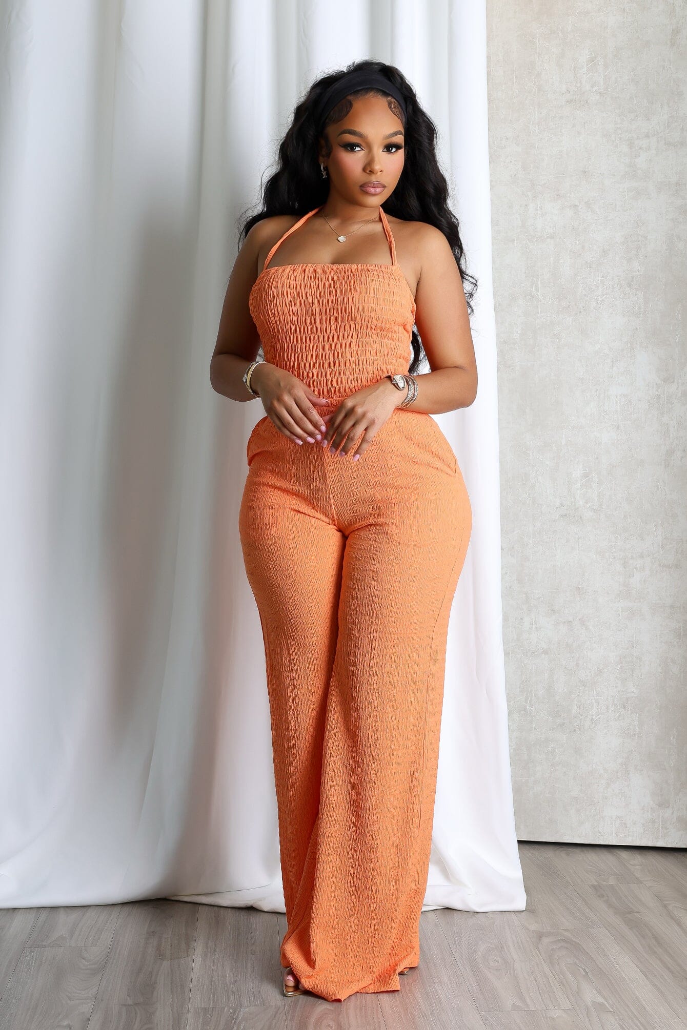Natures Crinkle Halter Wide Leg Jumpsuit