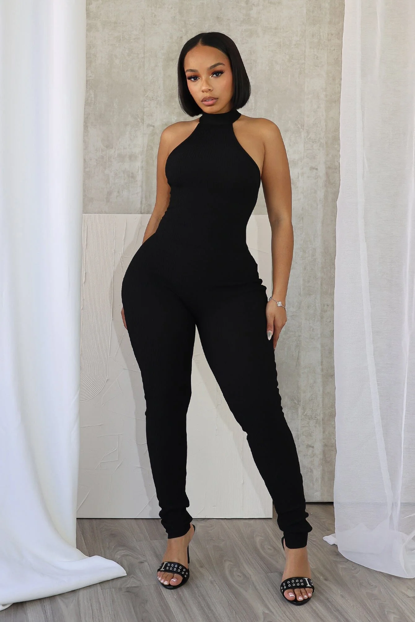 Sloane Ribbed Knit Mock Neck Jumpsuit