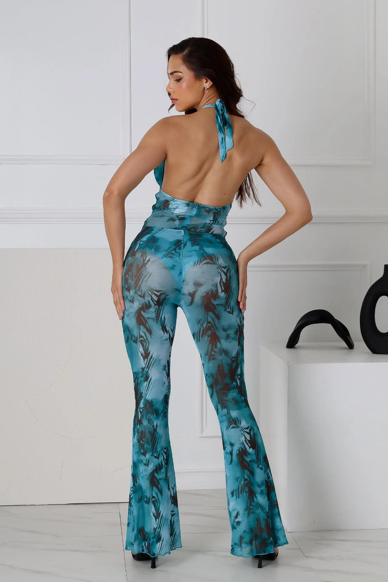 Seductive Mesh Cutout Halter Jumpsuit