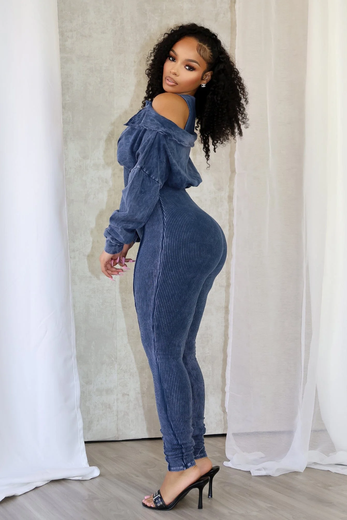 Camila Mineral Washed Cold Shoulder Hoodie Jumpsuit