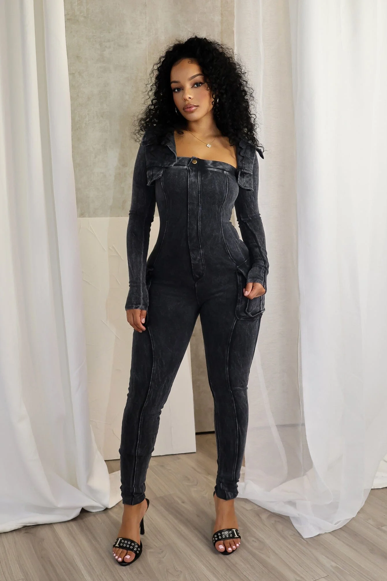 Jennie Mineral Washed Jumpsuit With Cardigan