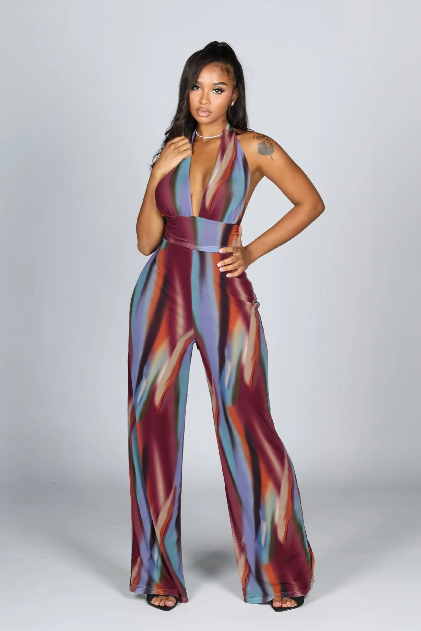 Luz Mesh Print Halter Jumpsuit