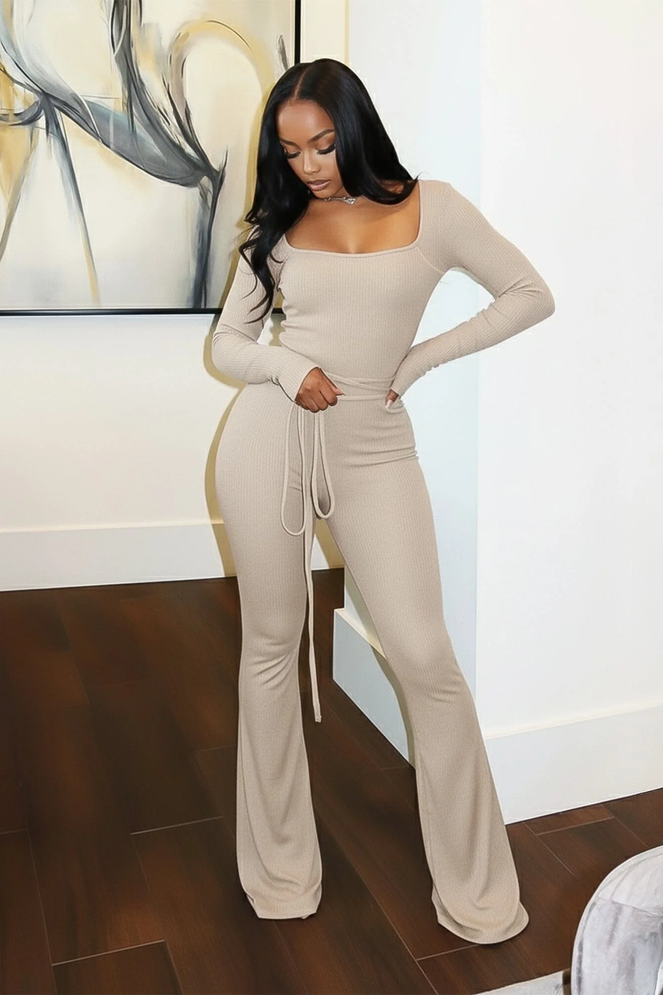 Boerne Ribbed Knit Long Sleeve Jumpsuit