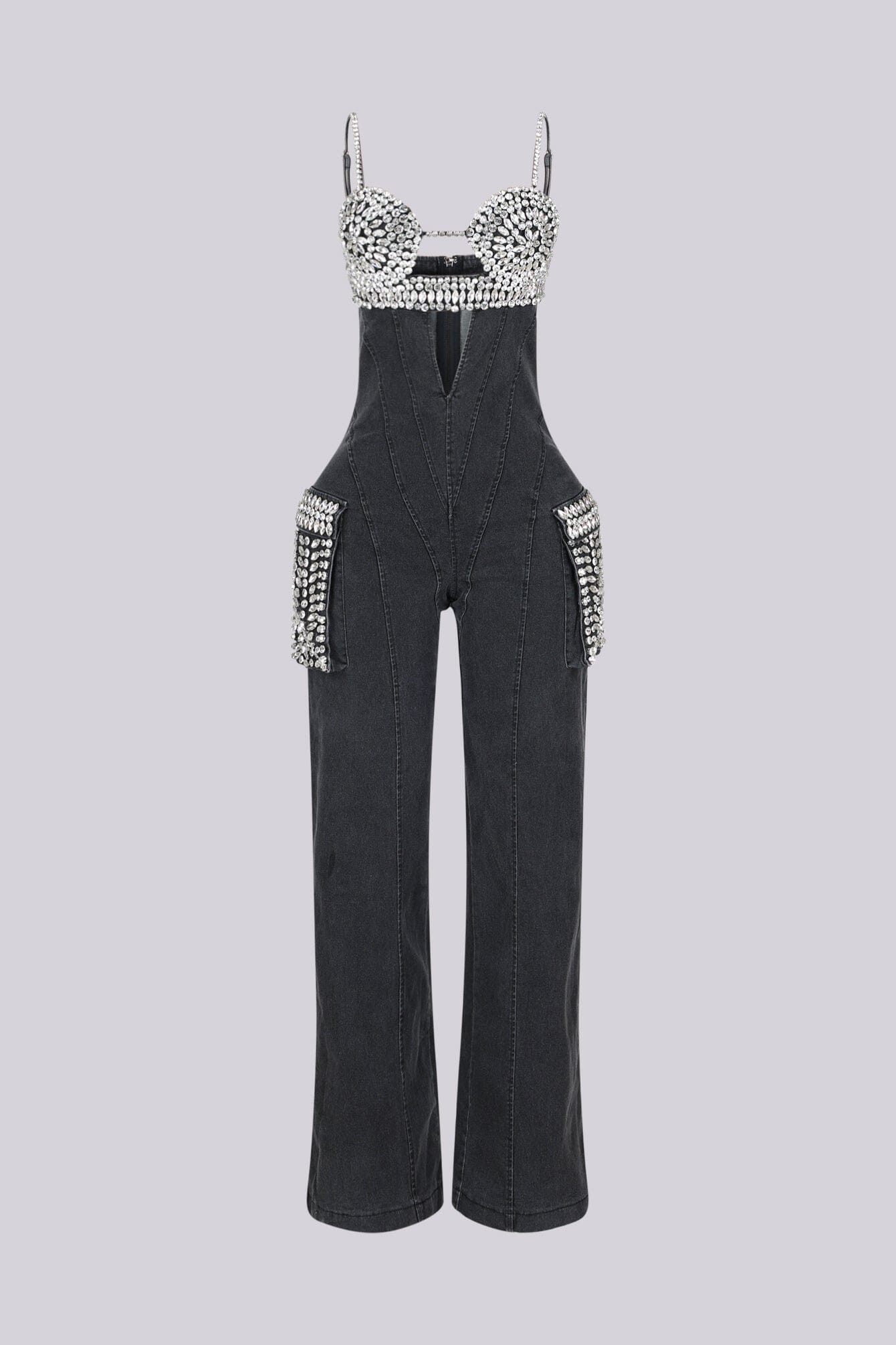 Varon Crystal Bra Denim Jumpsuit