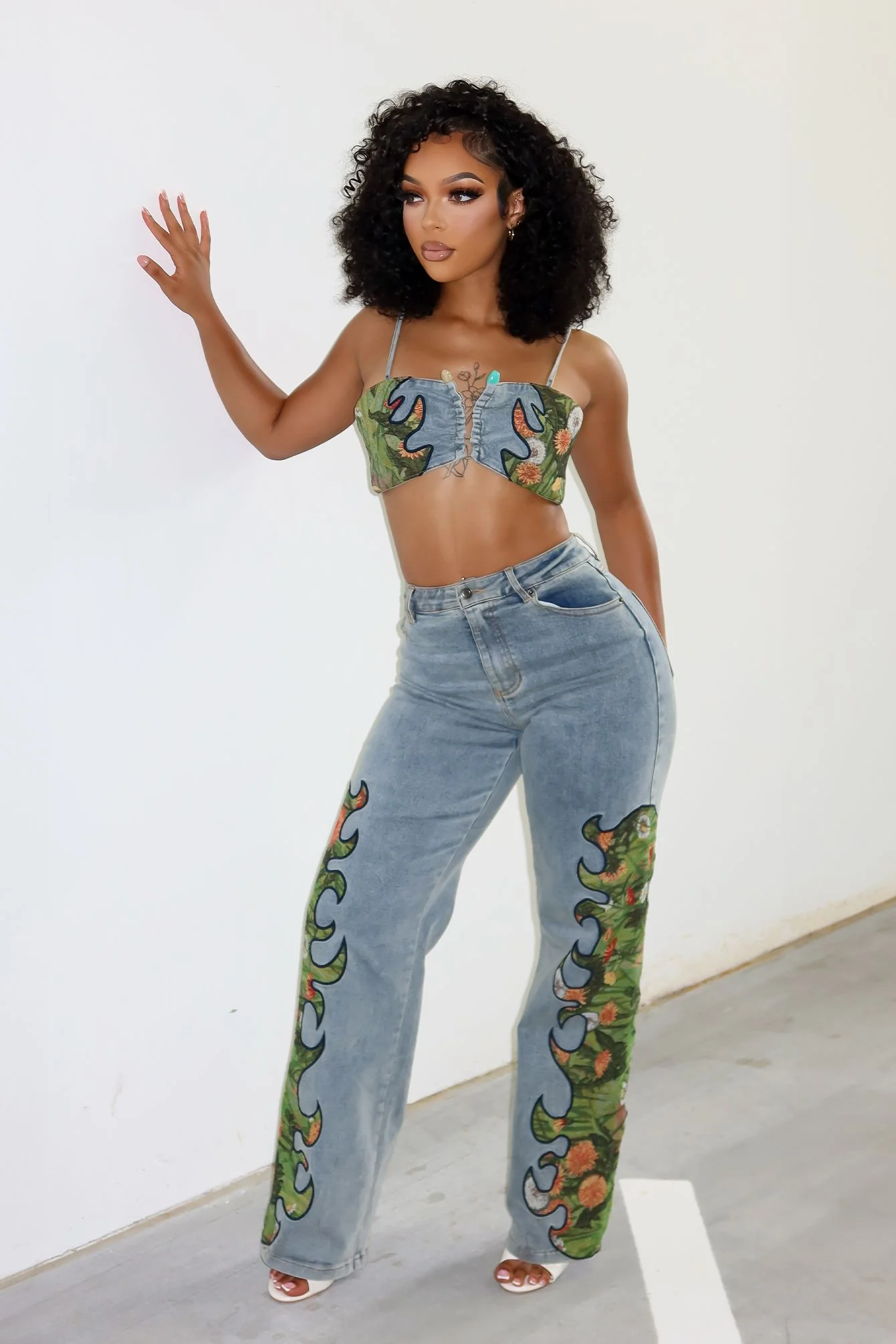 Cactus Blossom Denim Top & Pants SET