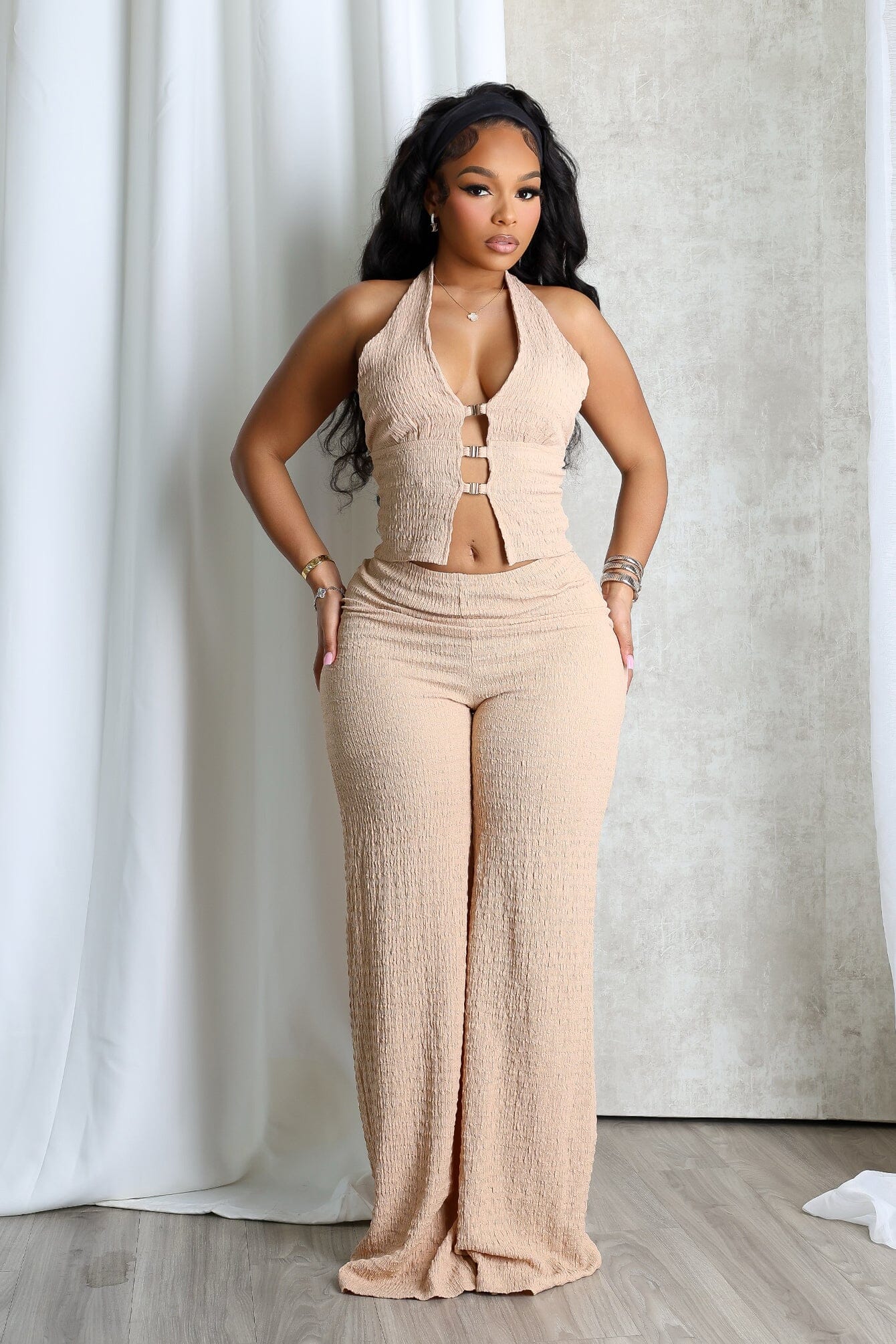 Sleek Motion Metal Halter Top & Pants SET