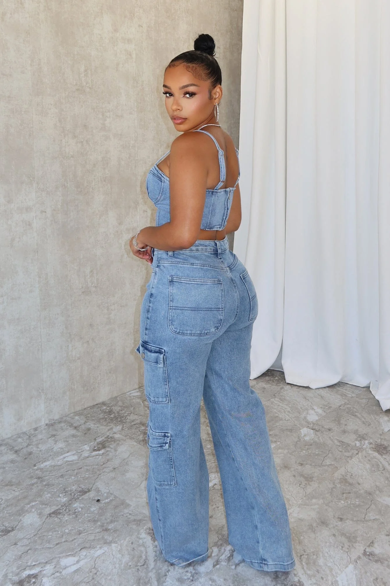 Replace You Denim Bustier Top & Pants SET