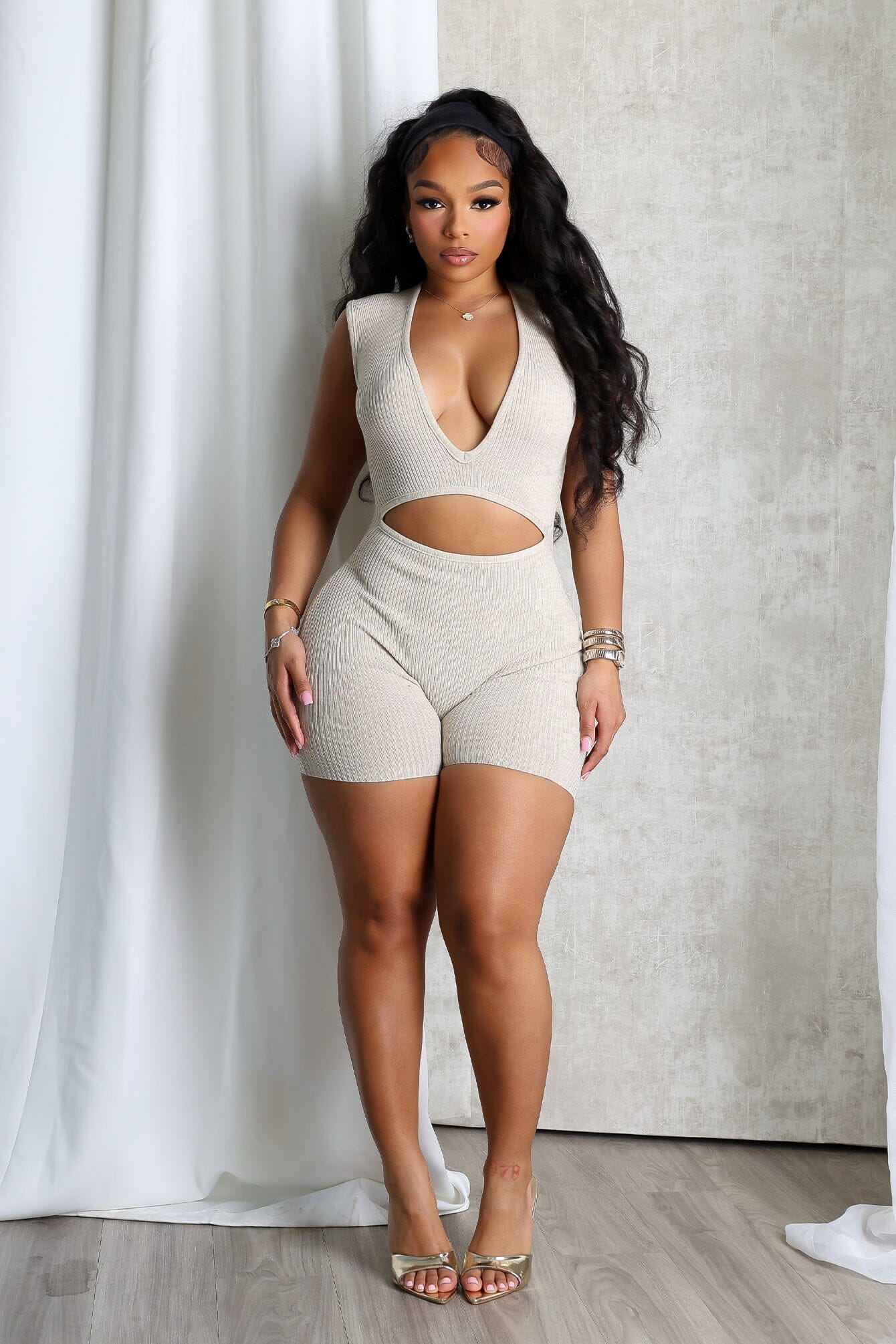 Clara Knit Deep V Neck Ribbed Romper