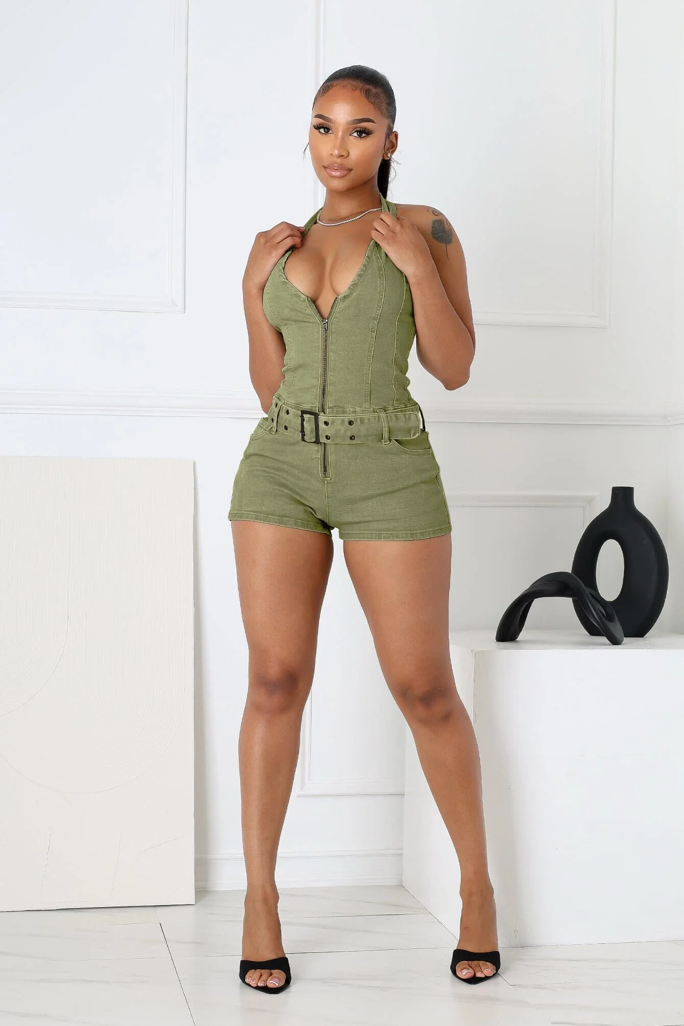 Everyday Belted Halter Utility Romper