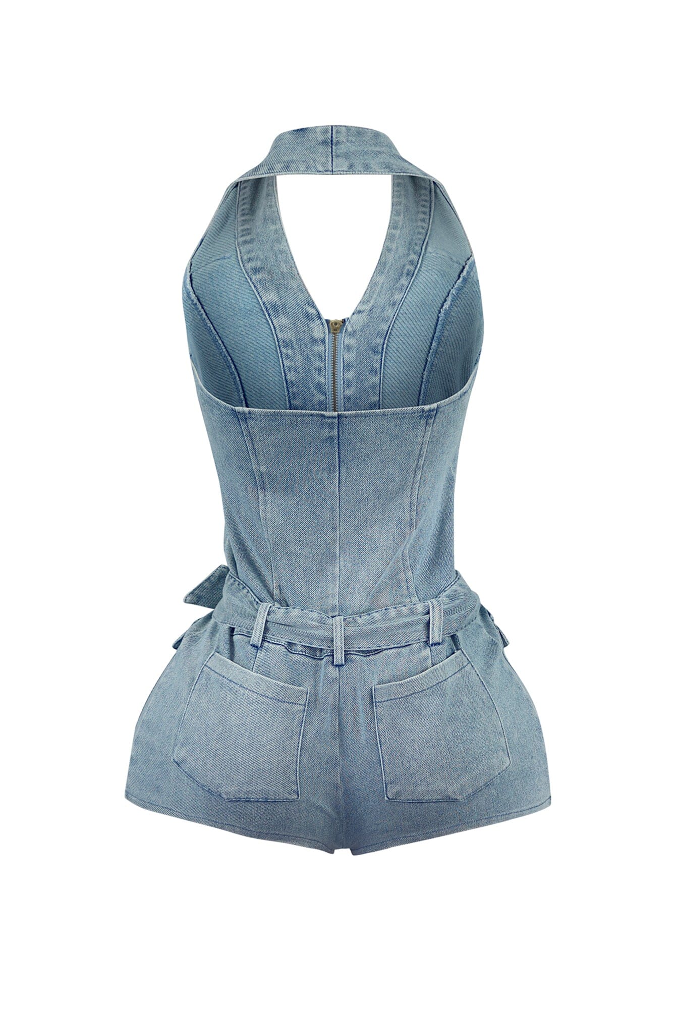 5625-Afina-Washed-Denim-Halter-Belted-Romper-6.jpg Afina Washed Denim Halter Belted Romper