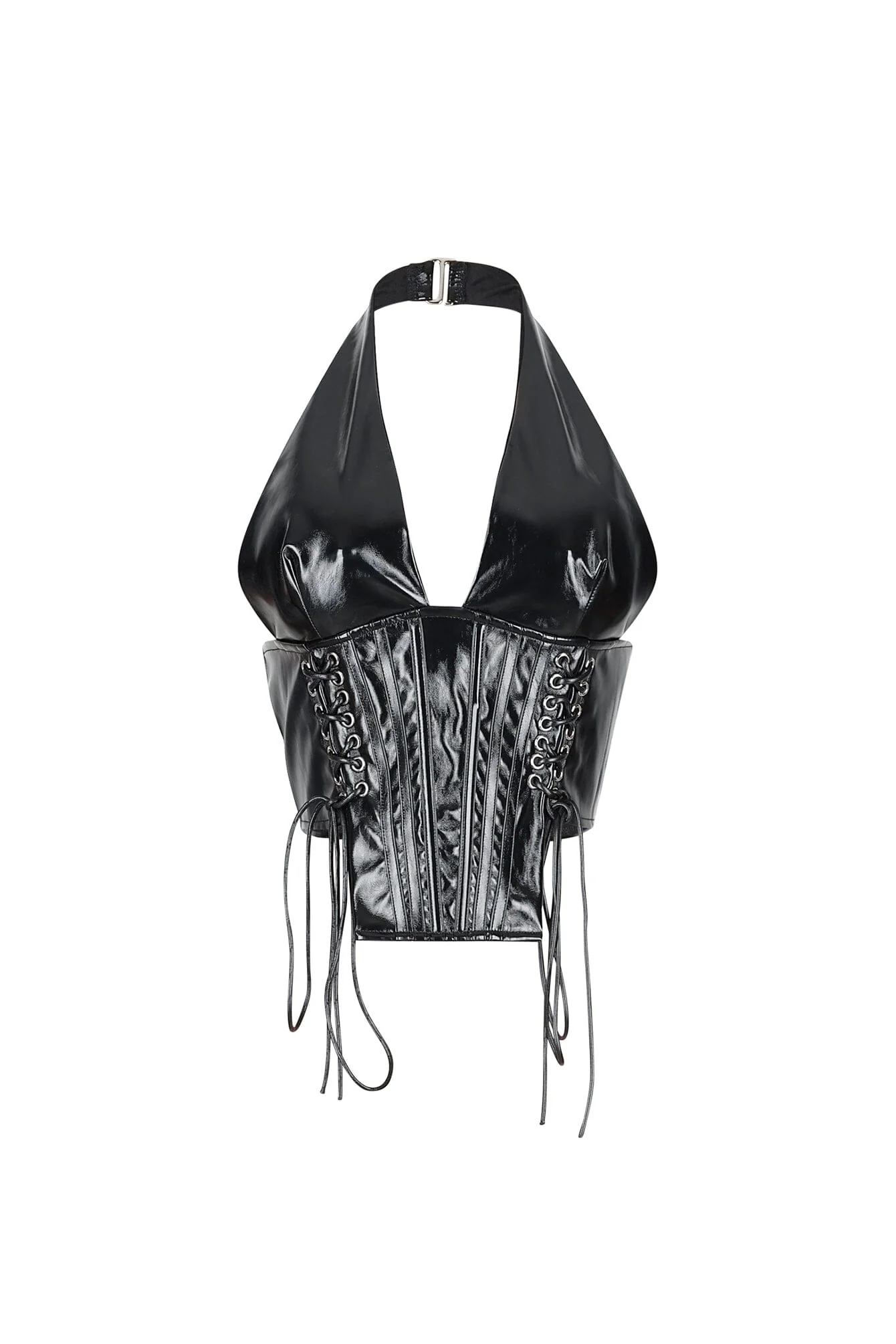 Prague Noir PU Corset Halter Top