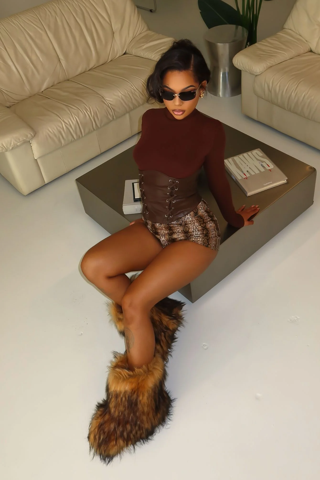 Slate Faux Leather Mock Neck Top