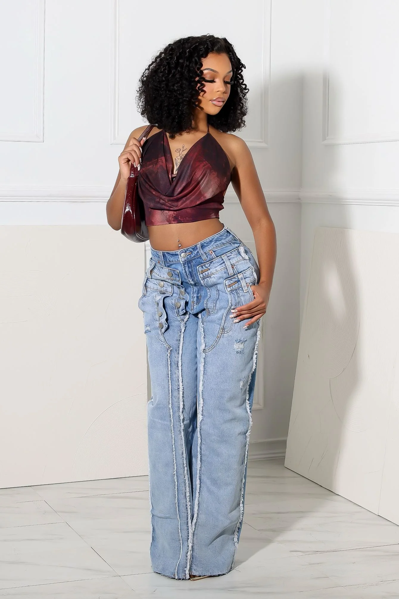 Snappy Mesh Print Halter Neck Tie Top