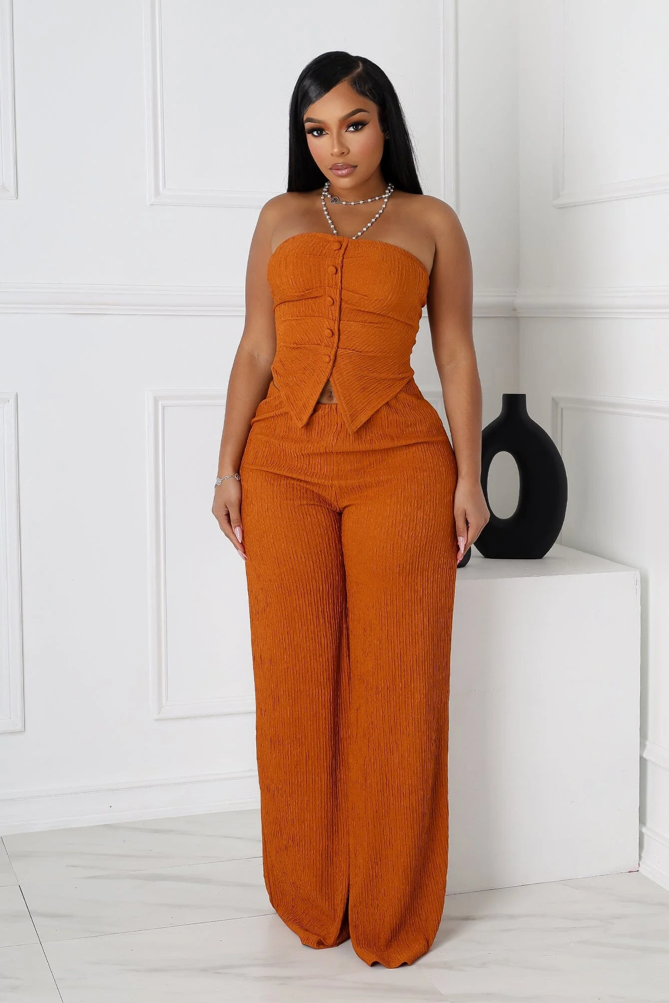 Imari Button Detail Tube Top & Pants SET