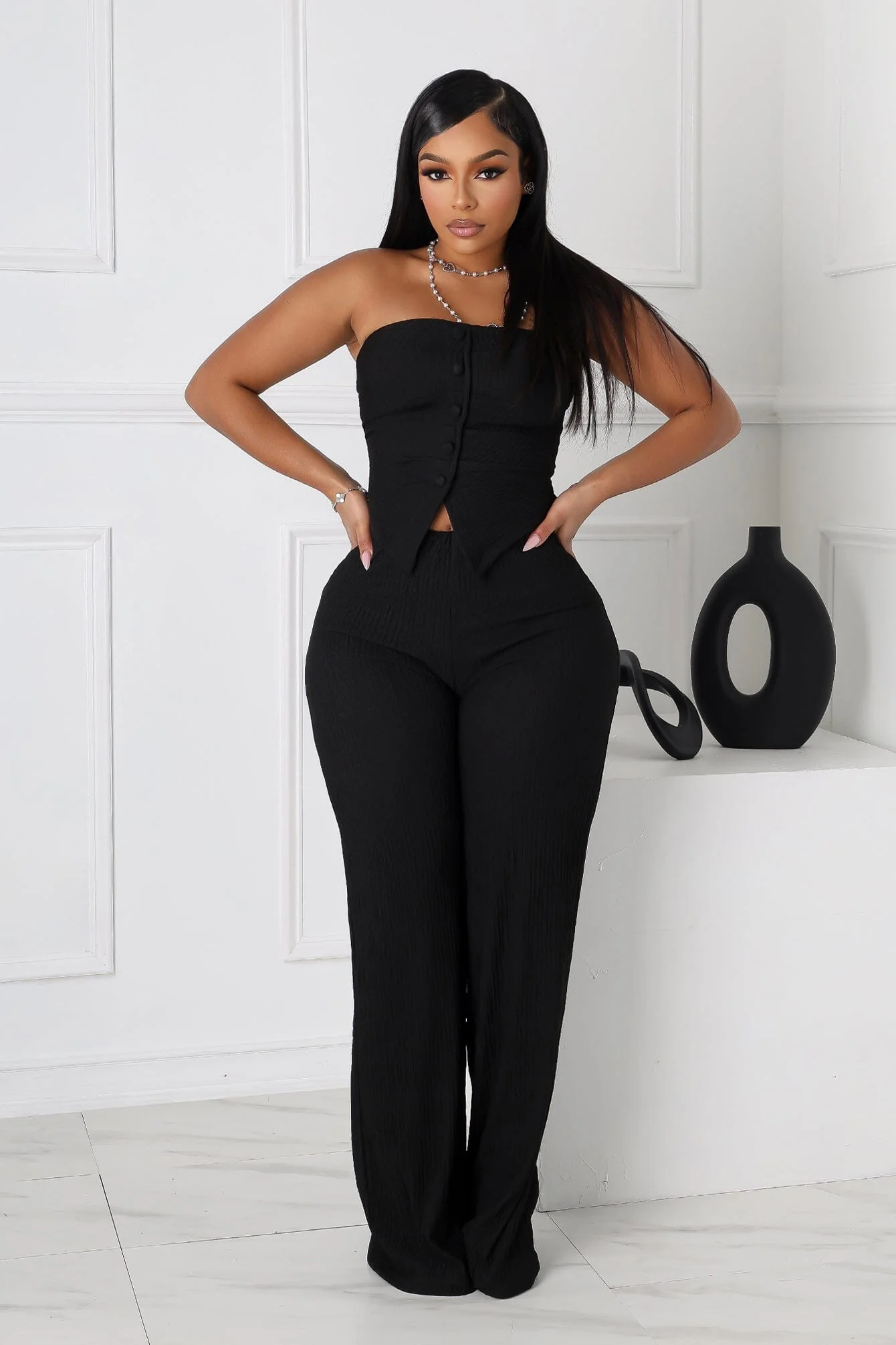 Imari Button Detail Tube Top & Pants SET