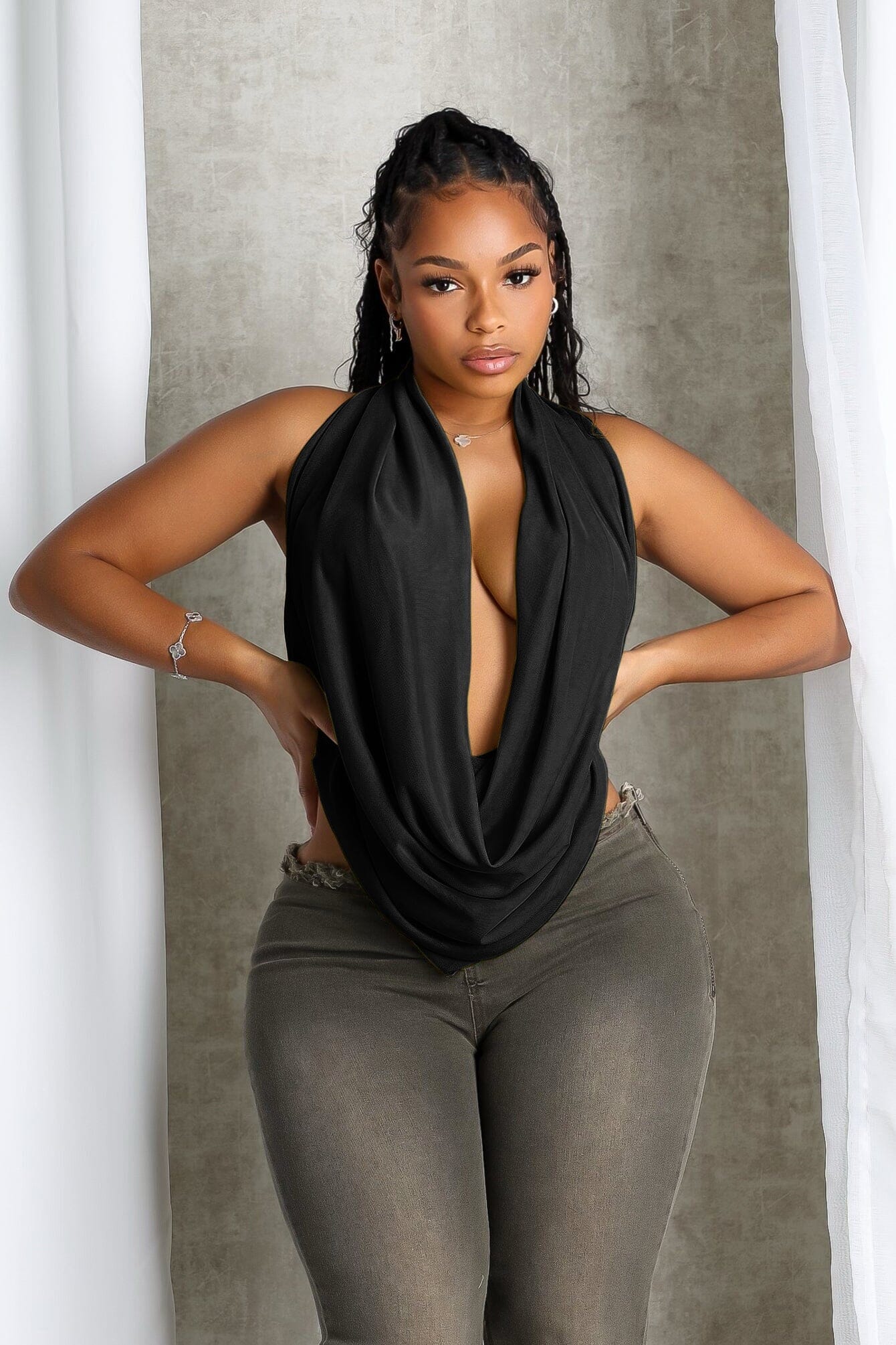 6108-Cascading-Mesh-Cowl-Neck-Tie-Top-2.jpg Cascading Mesh Cowl Neck Tie Top