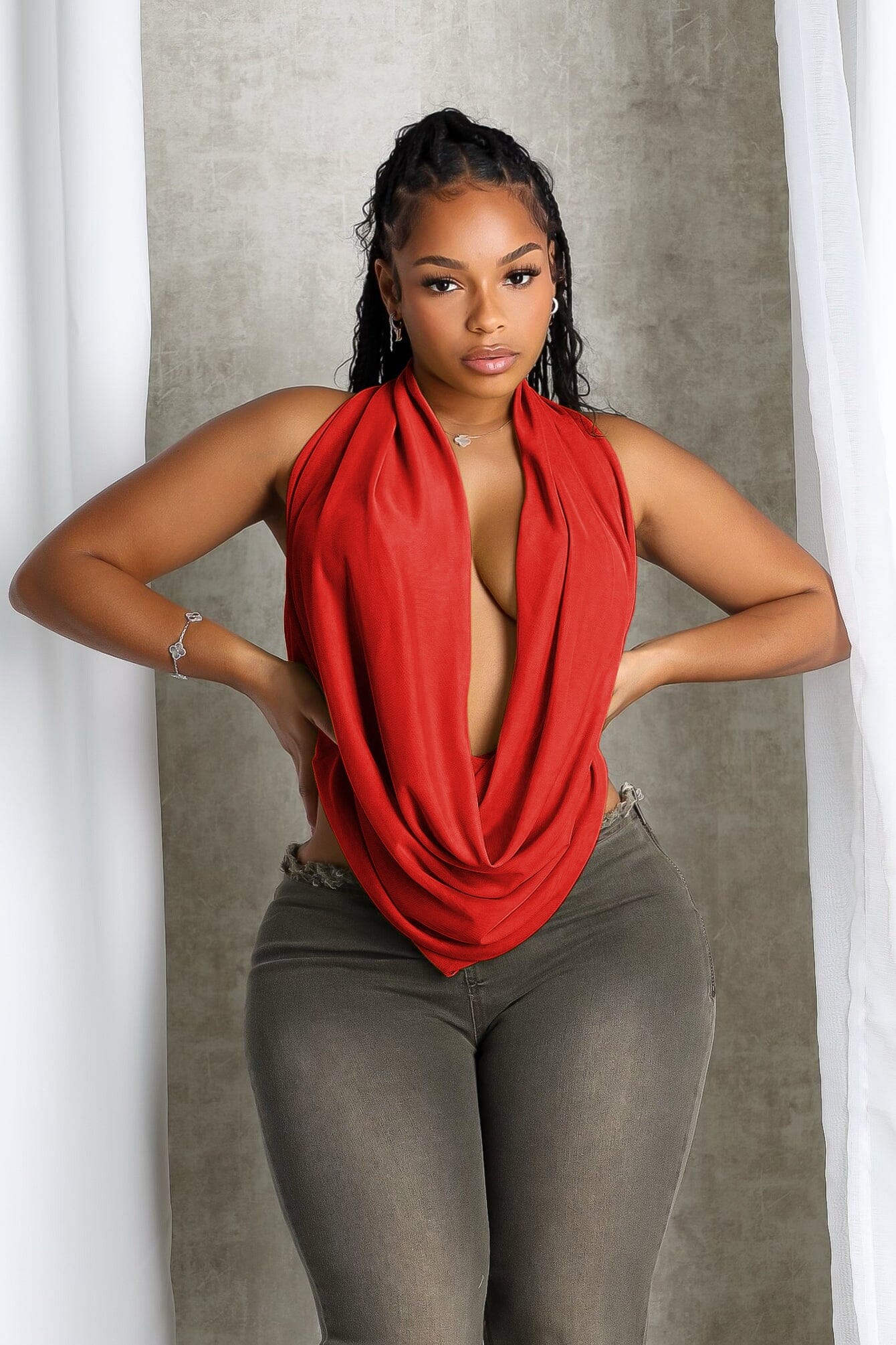 6108-Cascading-Mesh-Cowl-Neck-Tie-Top-3.jpg Cascading Mesh Cowl Neck Tie Top