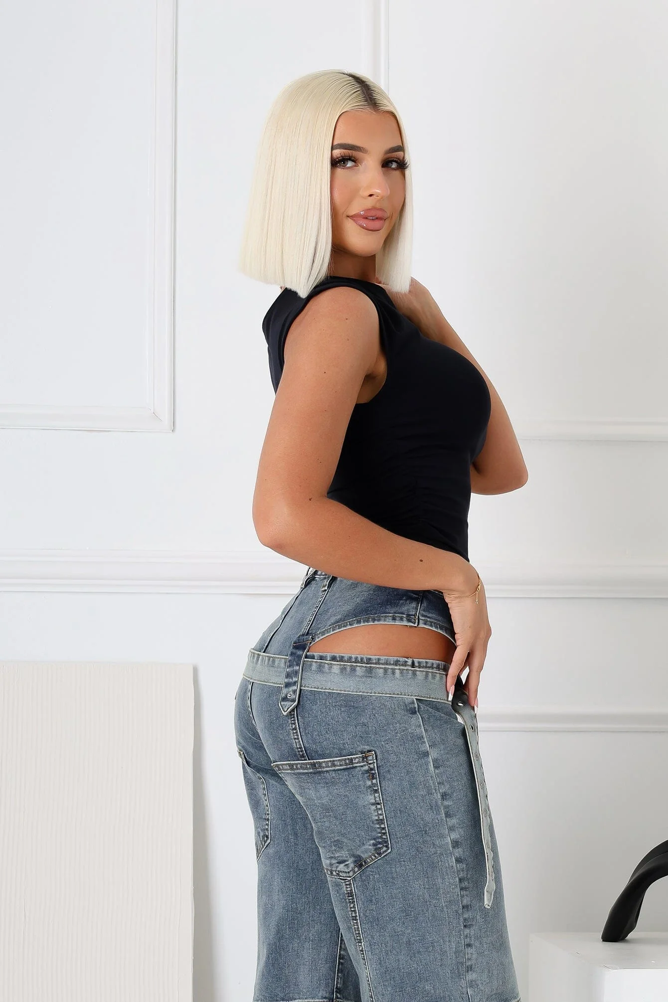 6293-Rin-Round-Neck-Asymmetrical-Ruched-Tank-Top-4.webp Rin Round Neck Asymmetrical Ruched Tank Top